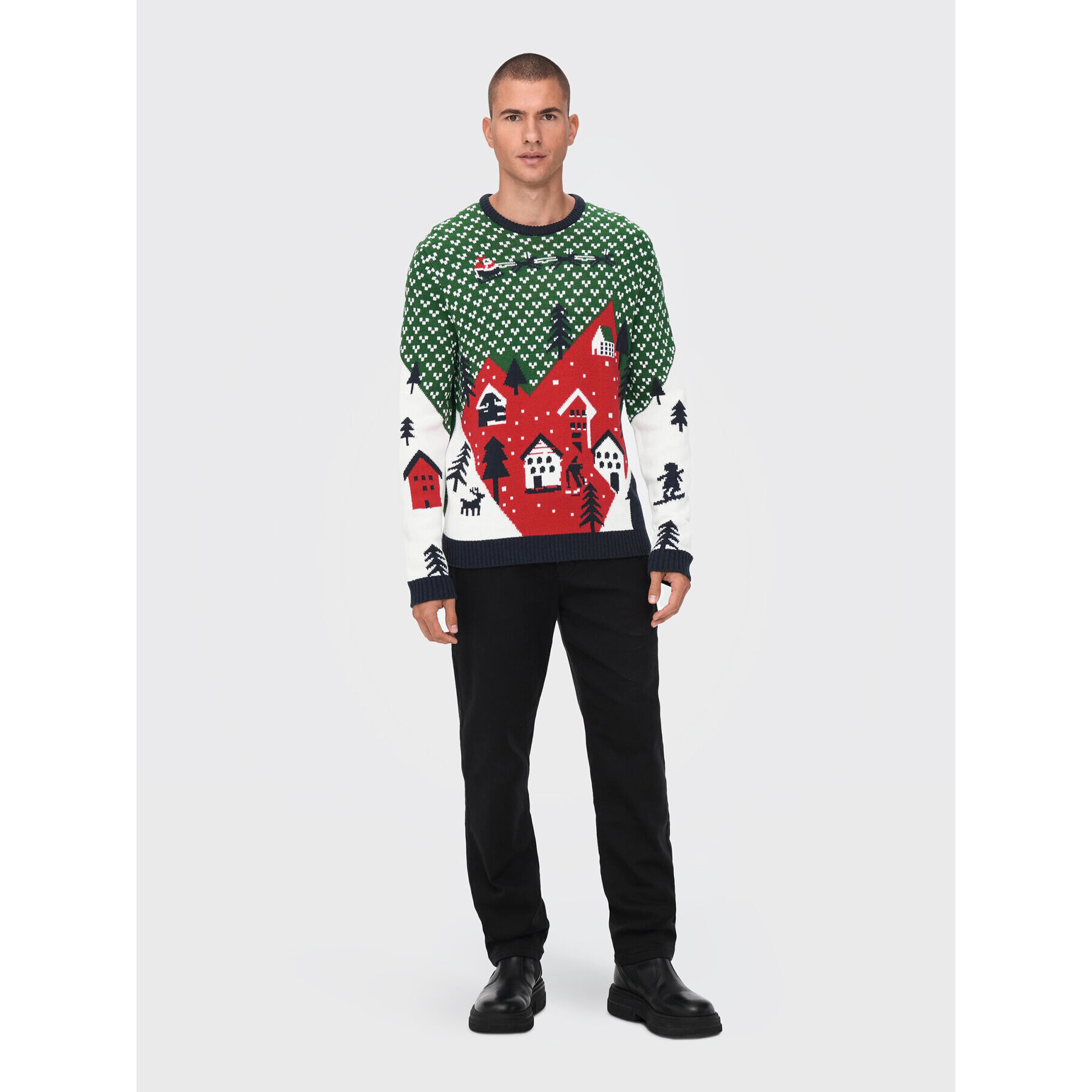 Only & Sons Pulover Xmas 22023349 Verde Regular Fit - Pled.ro