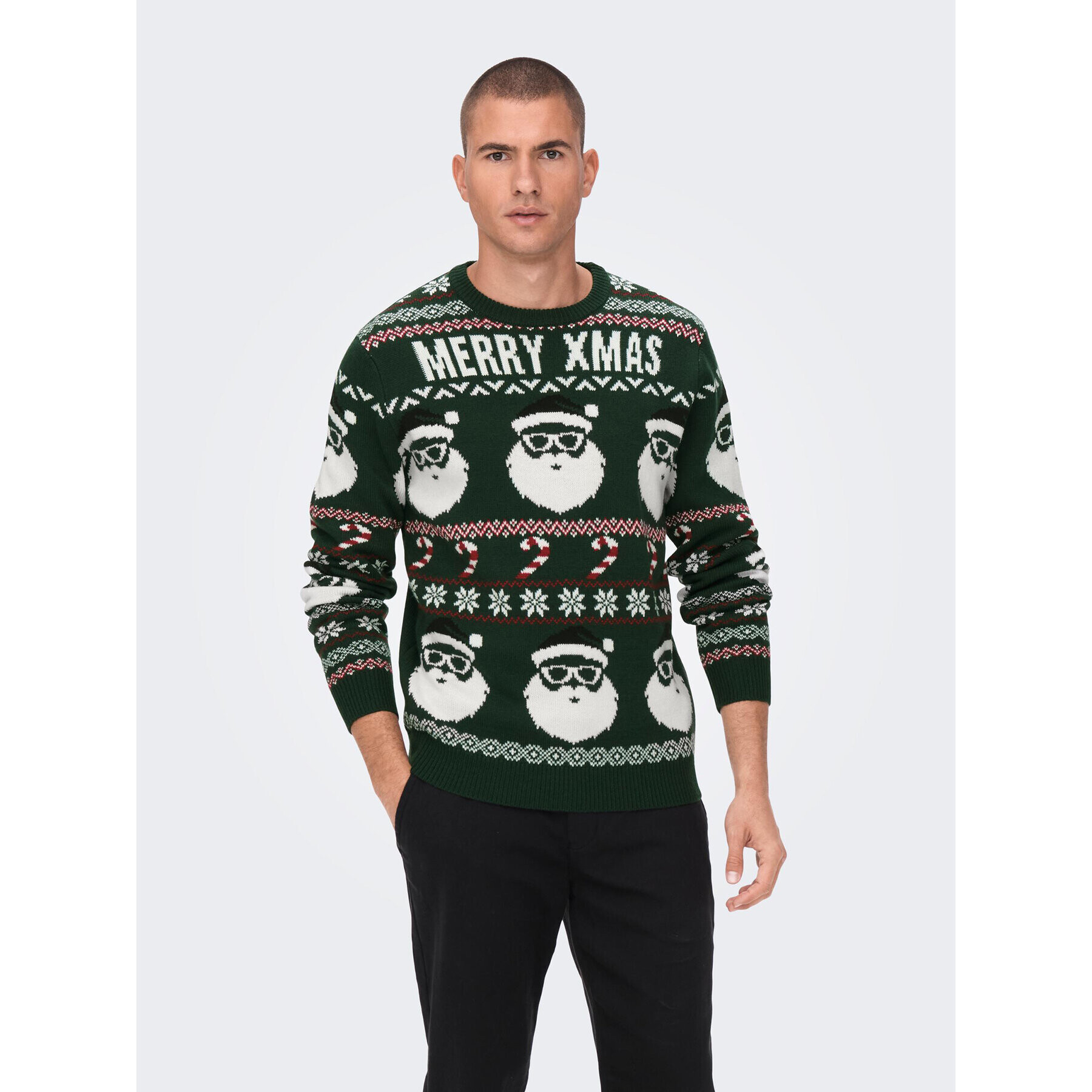 Only & Sons Pulover Xmas Santa 22023994 Verde Regular Fit - Pled.ro