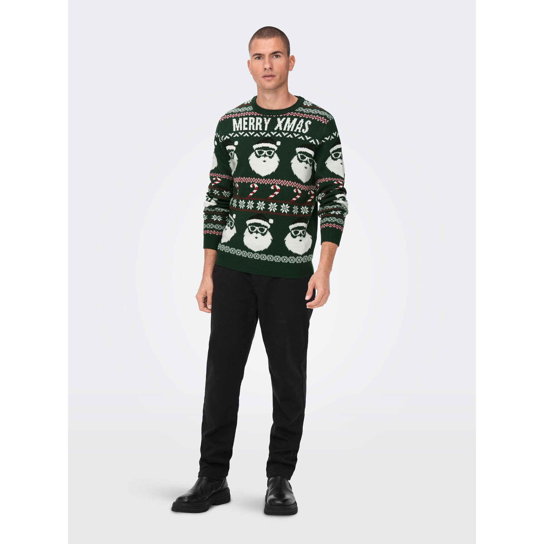 Only & Sons Pulover Xmas Santa 22023994 Verde Regular Fit - Pled.ro