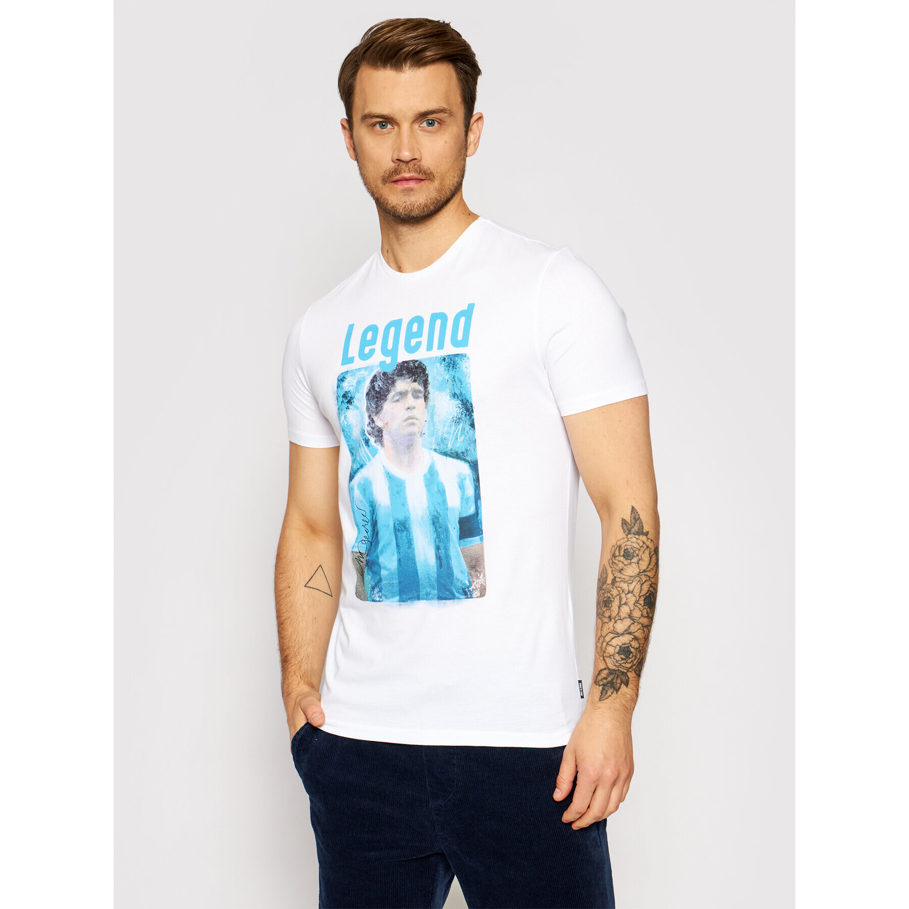 Only & Sons Tricou Diego Maradona 22021552 Alb Regular Fit - Pled.ro