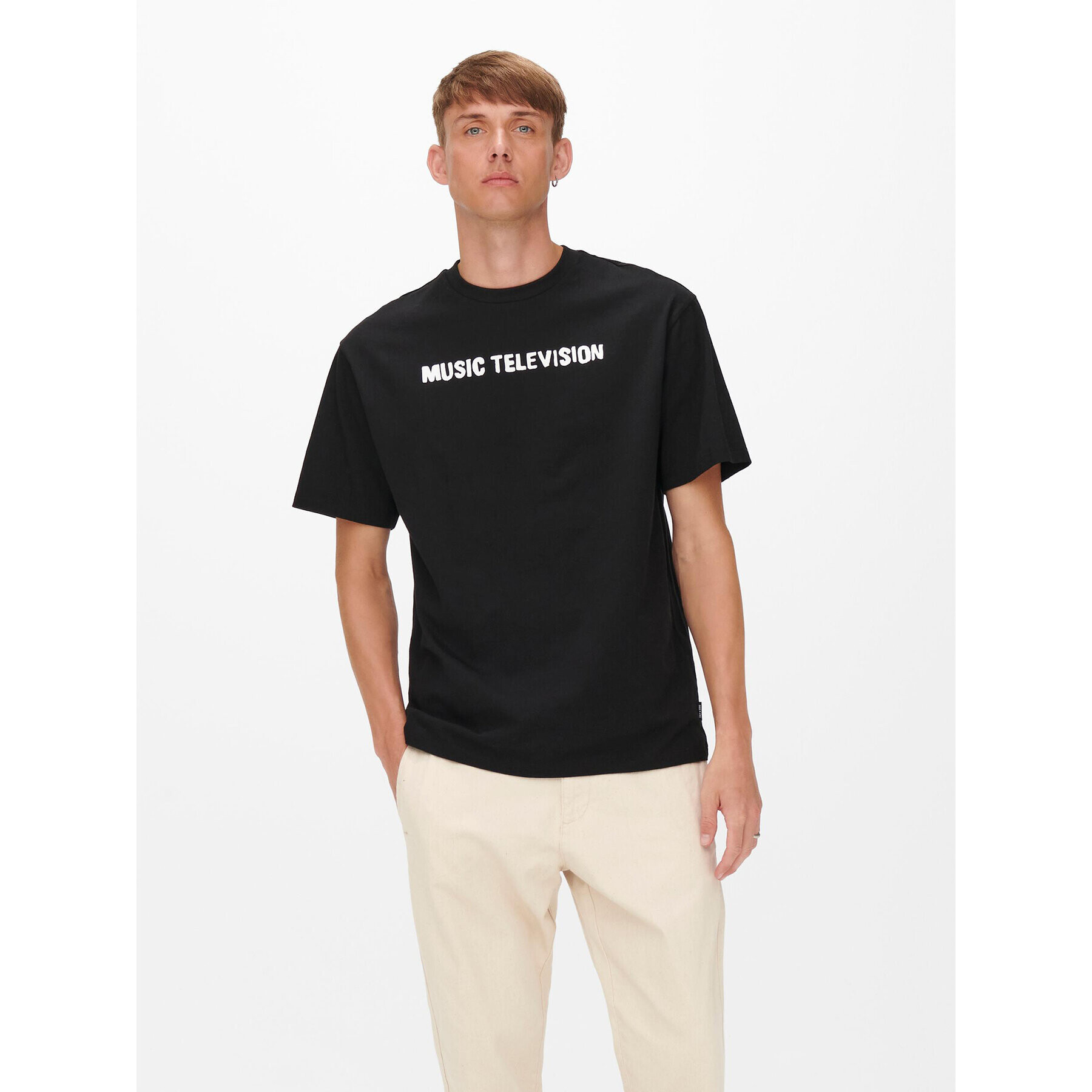 Only & Sons Tricou MTV 22022779 Negru Relaxed Fit - Pled.ro