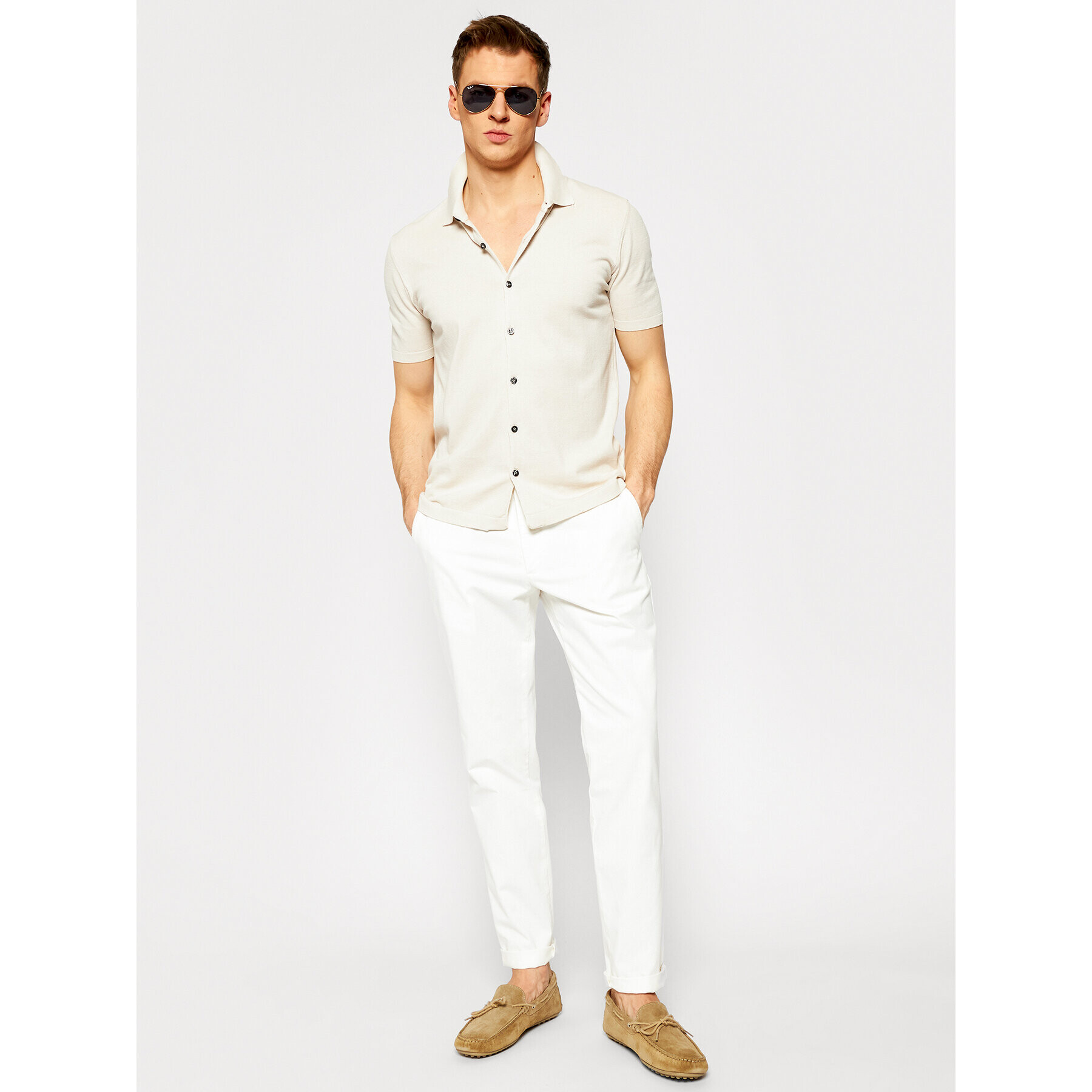 Oscar Jacobson Pantaloni chino Danwick 5176 4305 Alb Slim Fit - Pled.ro