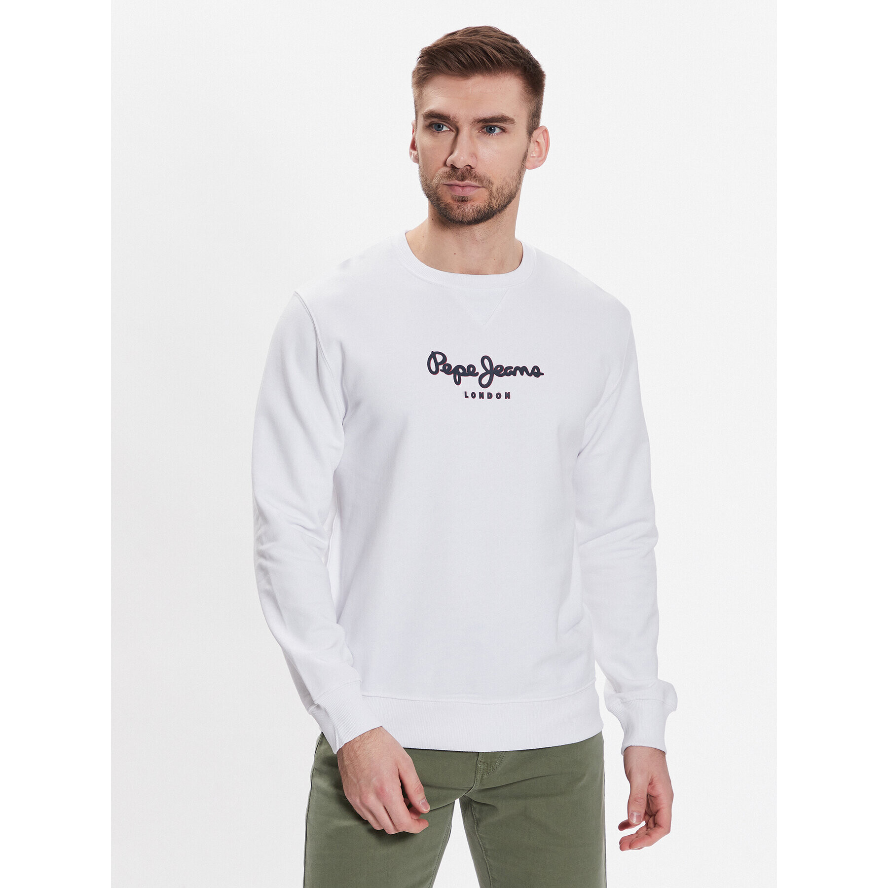 Pepe Jeans Bluză Edward Crew PM582380 Alb Regular Fit - Pled.ro