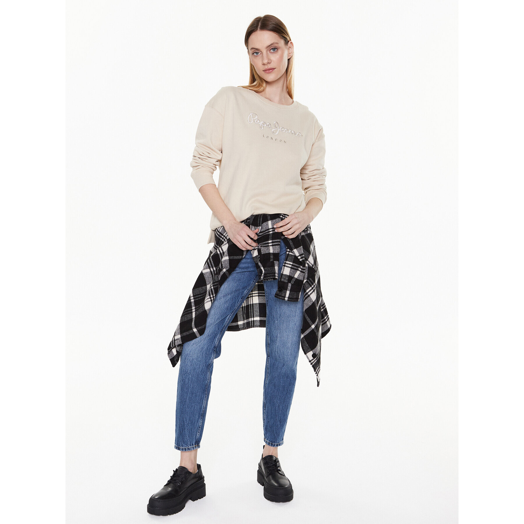 Pepe Jeans Bluză Loreta PL581285 Écru Relaxed Fit - Pled.ro