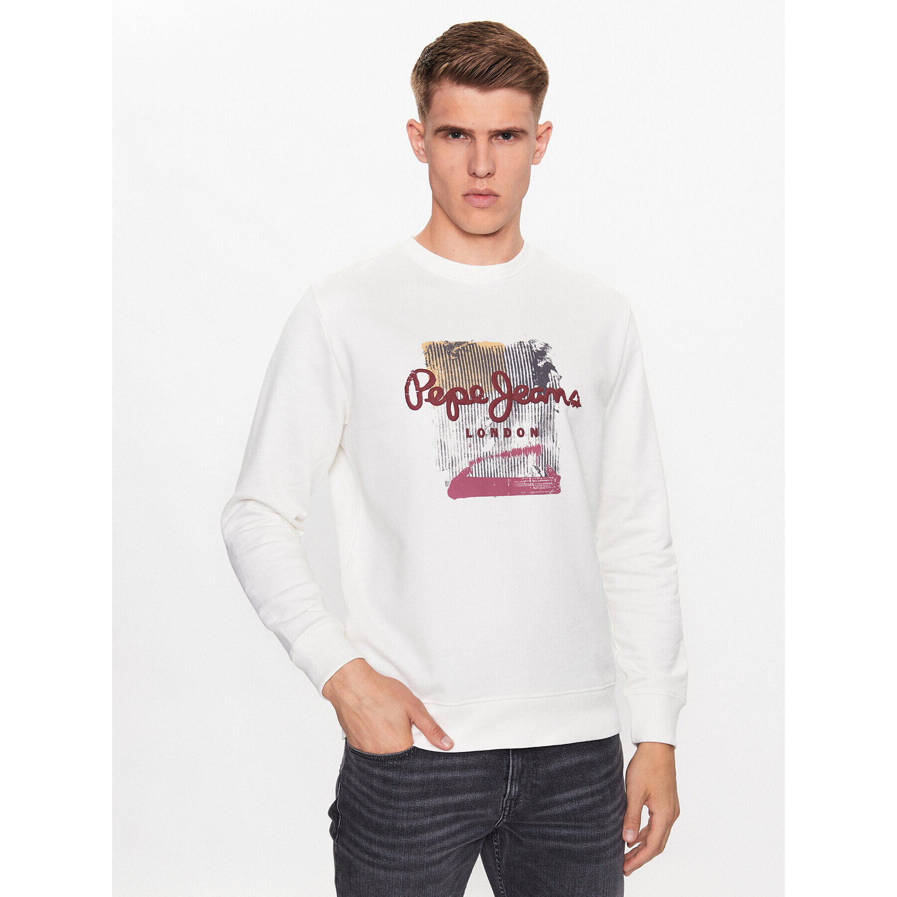 Pepe Jeans Bluză Melbourne Sweat PM582483 Alb Regular Fit - Pled.ro