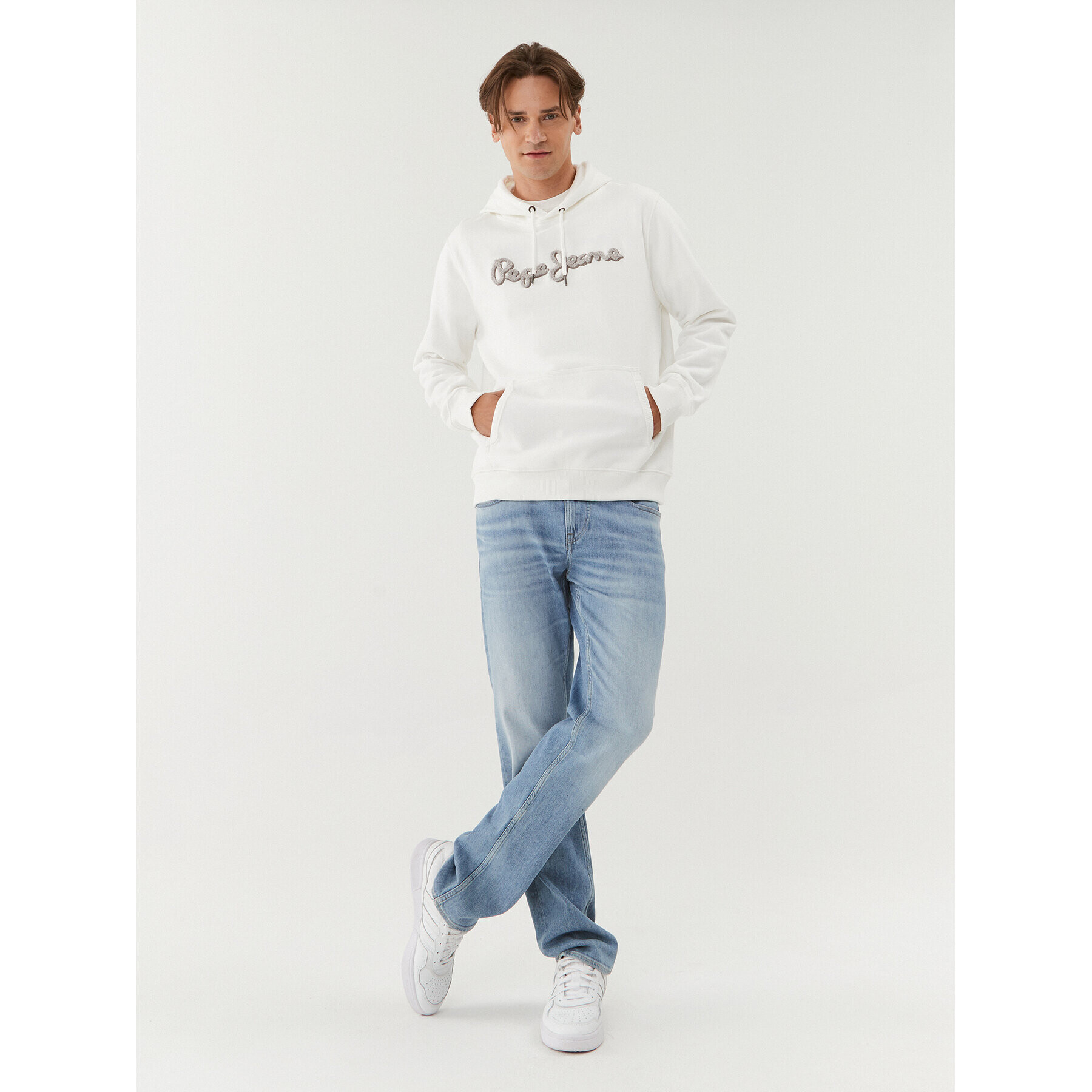 Pepe Jeans Bluză Ryan Hoodie PM582328 Alb Regular Fit - Pled.ro