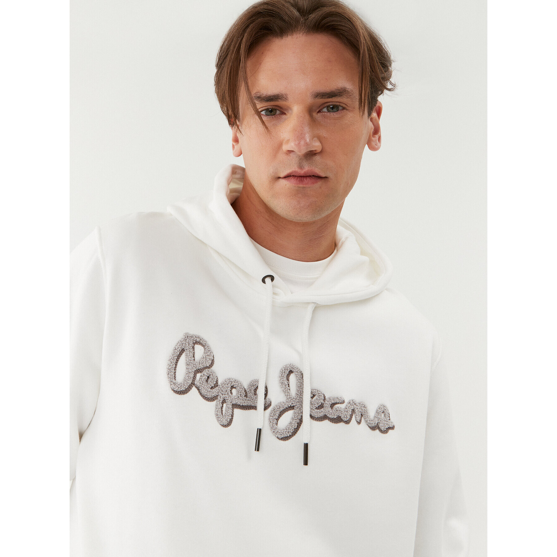 Pepe Jeans Bluză Ryan Hoodie PM582328 Alb Regular Fit - Pled.ro