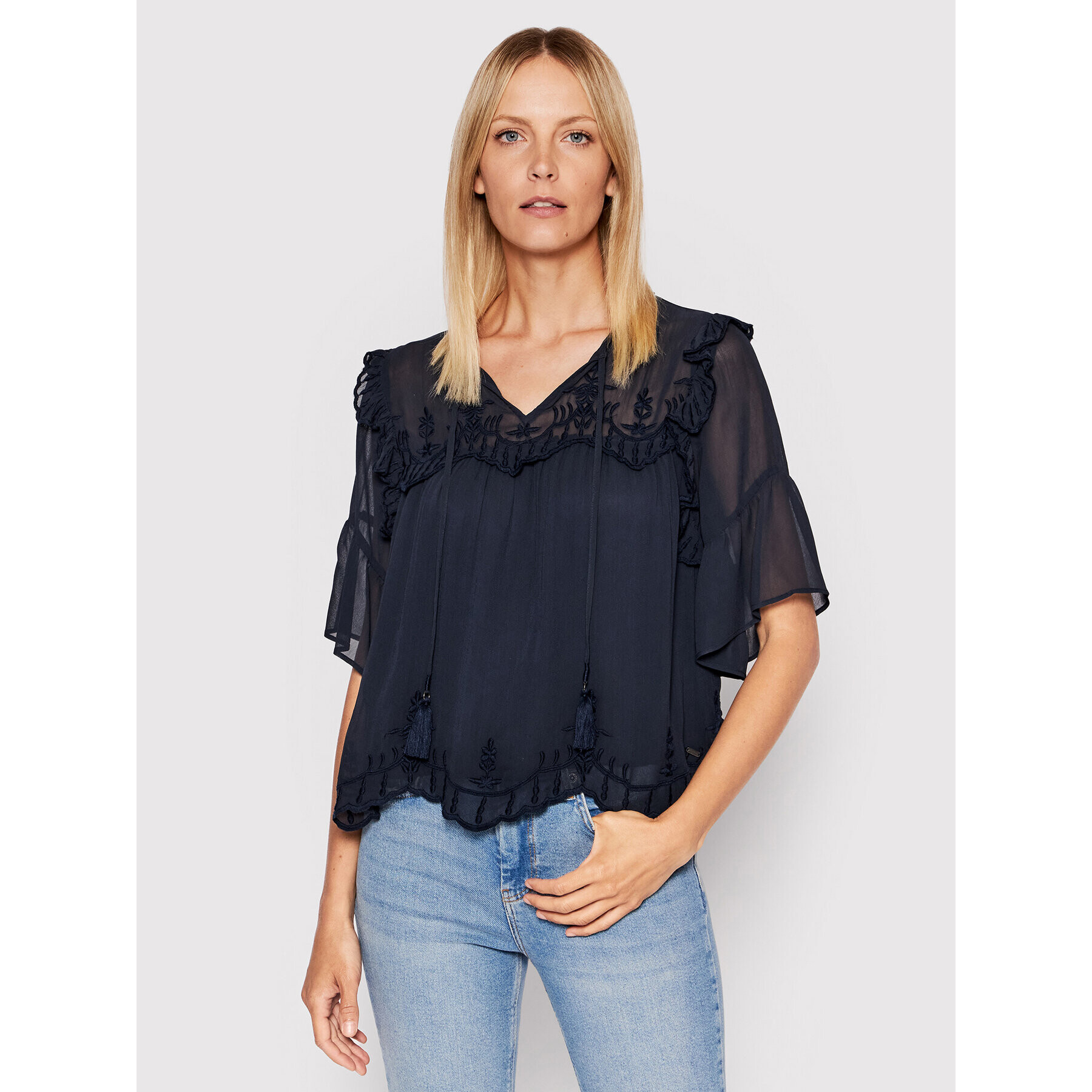 Pepe Jeans Bluză Gisela PL304291 Bleumarin Relaxed Fit - Pled.ro