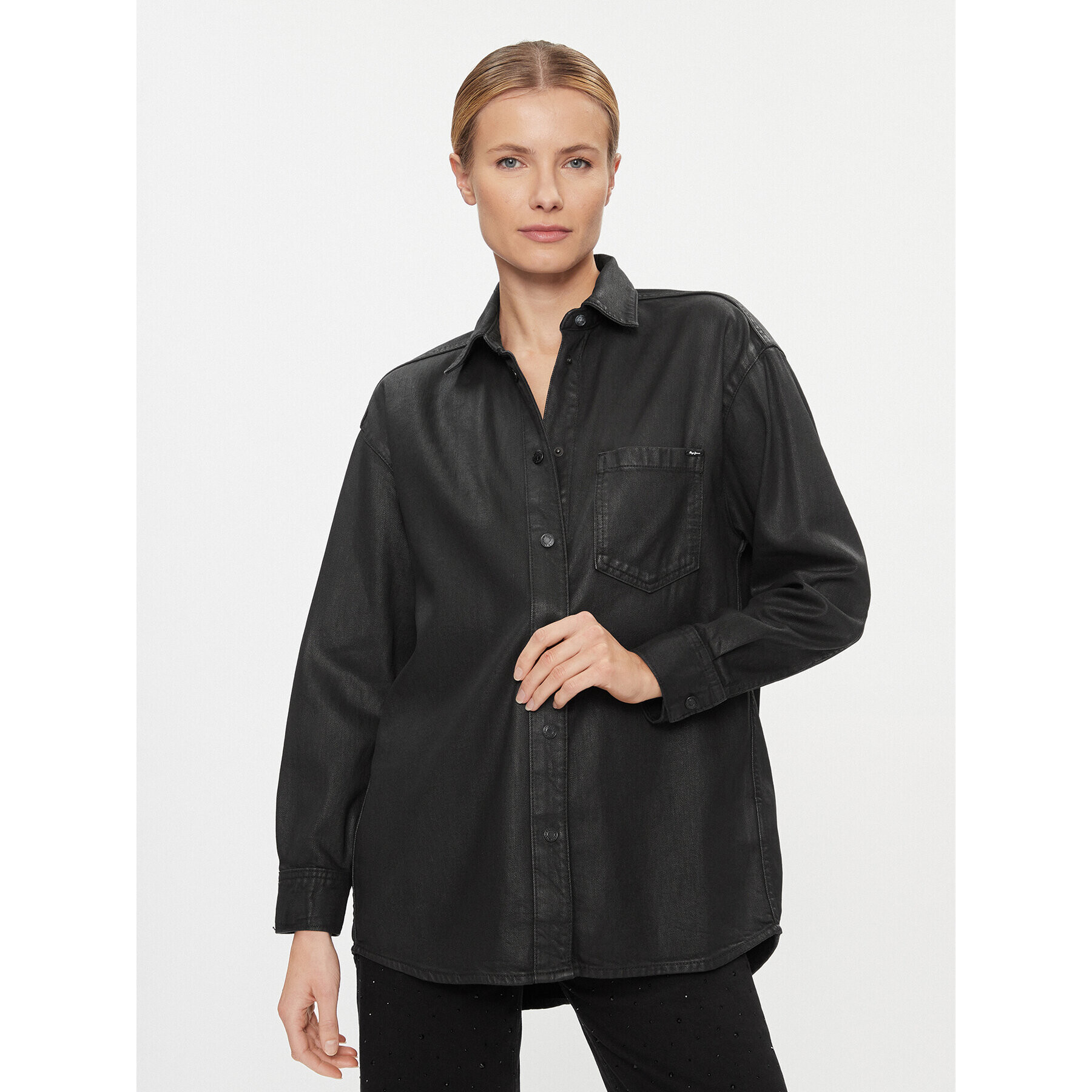 Pepe Jeans cămașă de blugi Alix PL304729 Negru Oversize - Pled.ro