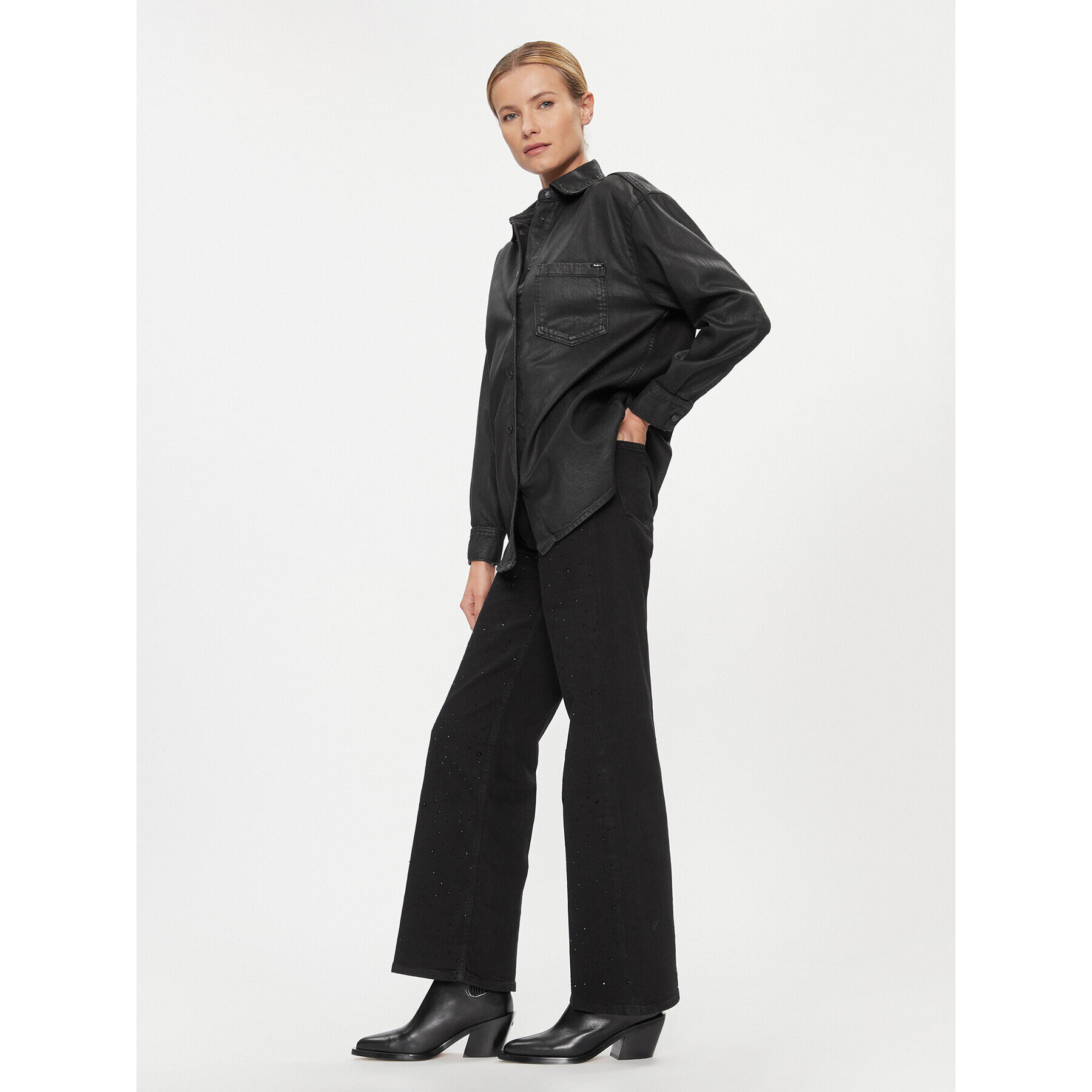 Pepe Jeans cămașă de blugi Alix PL304729 Negru Oversize - Pled.ro