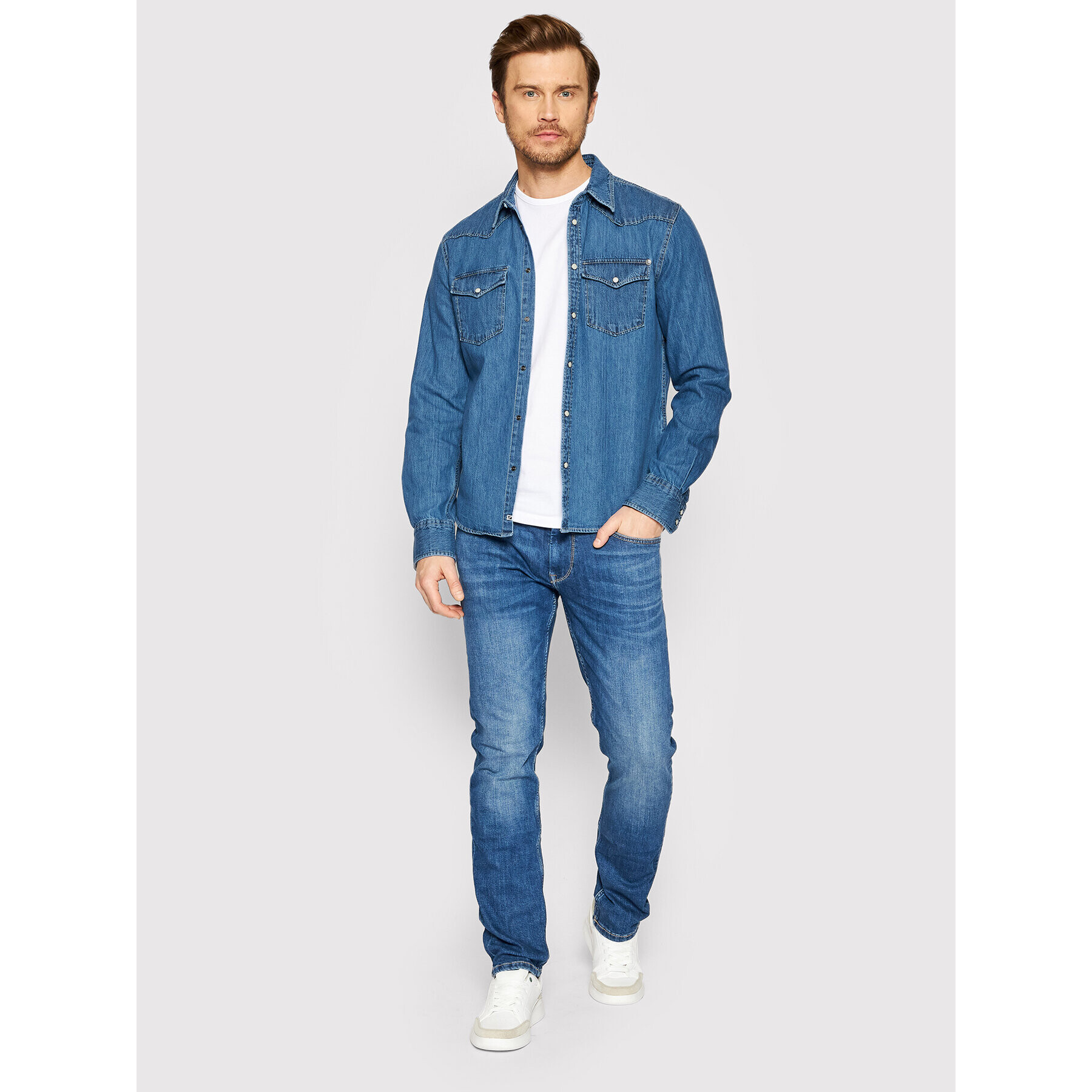 Pepe Jeans cămașă de blugi Carson PM307489 Albastru Regular Fit - Pled.ro