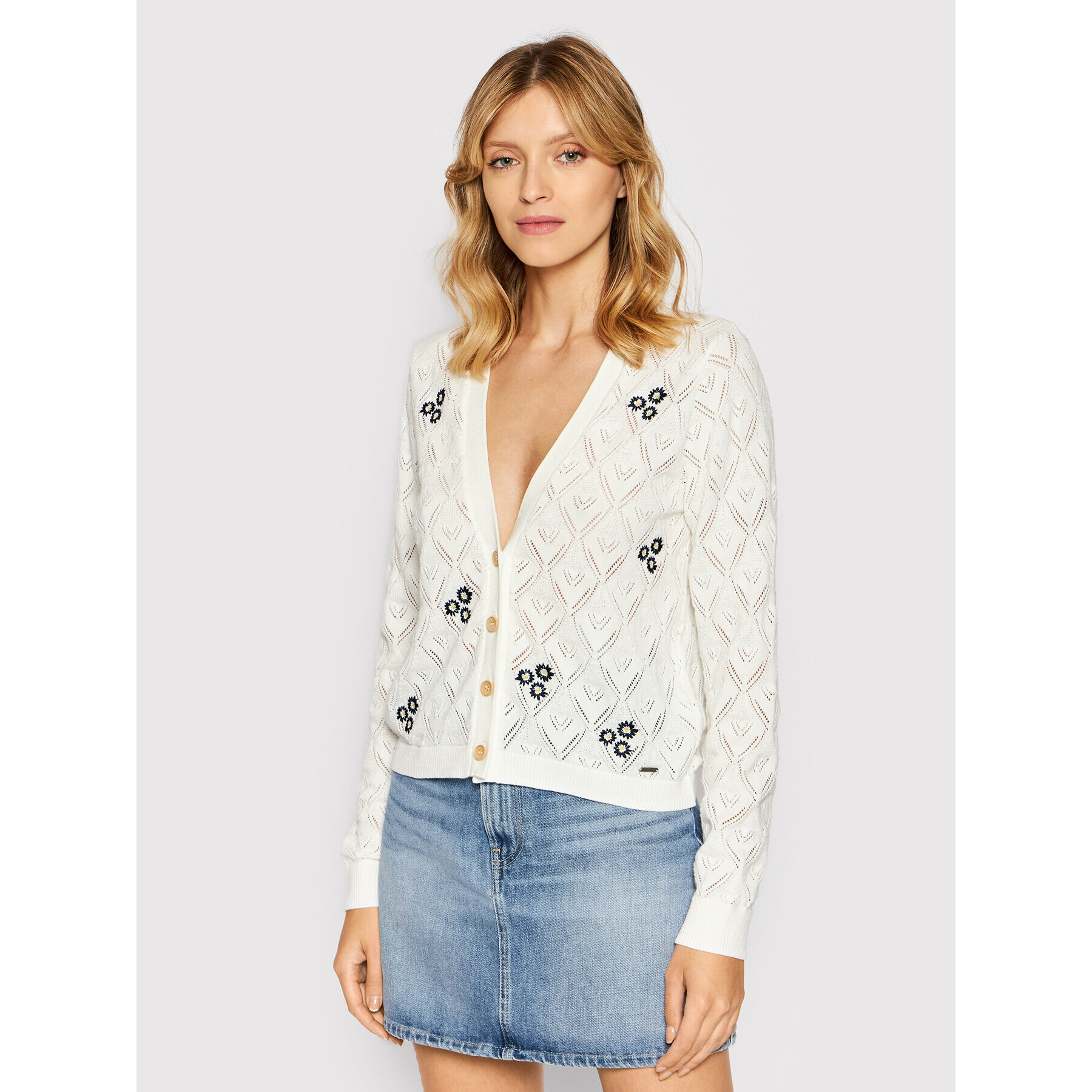 Pepe Jeans Cardigan Pinna PL701849 Alb Regular Fit - Pled.ro