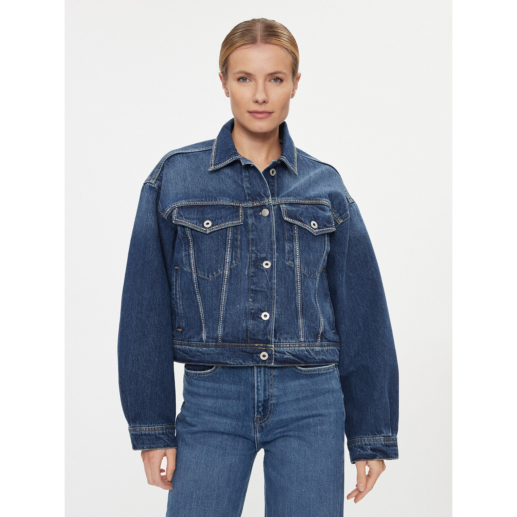 Pepe Jeans Geacă de blugi Turner Sparkle PL402328 Bleumarin Relaxed Fit - Pled.ro