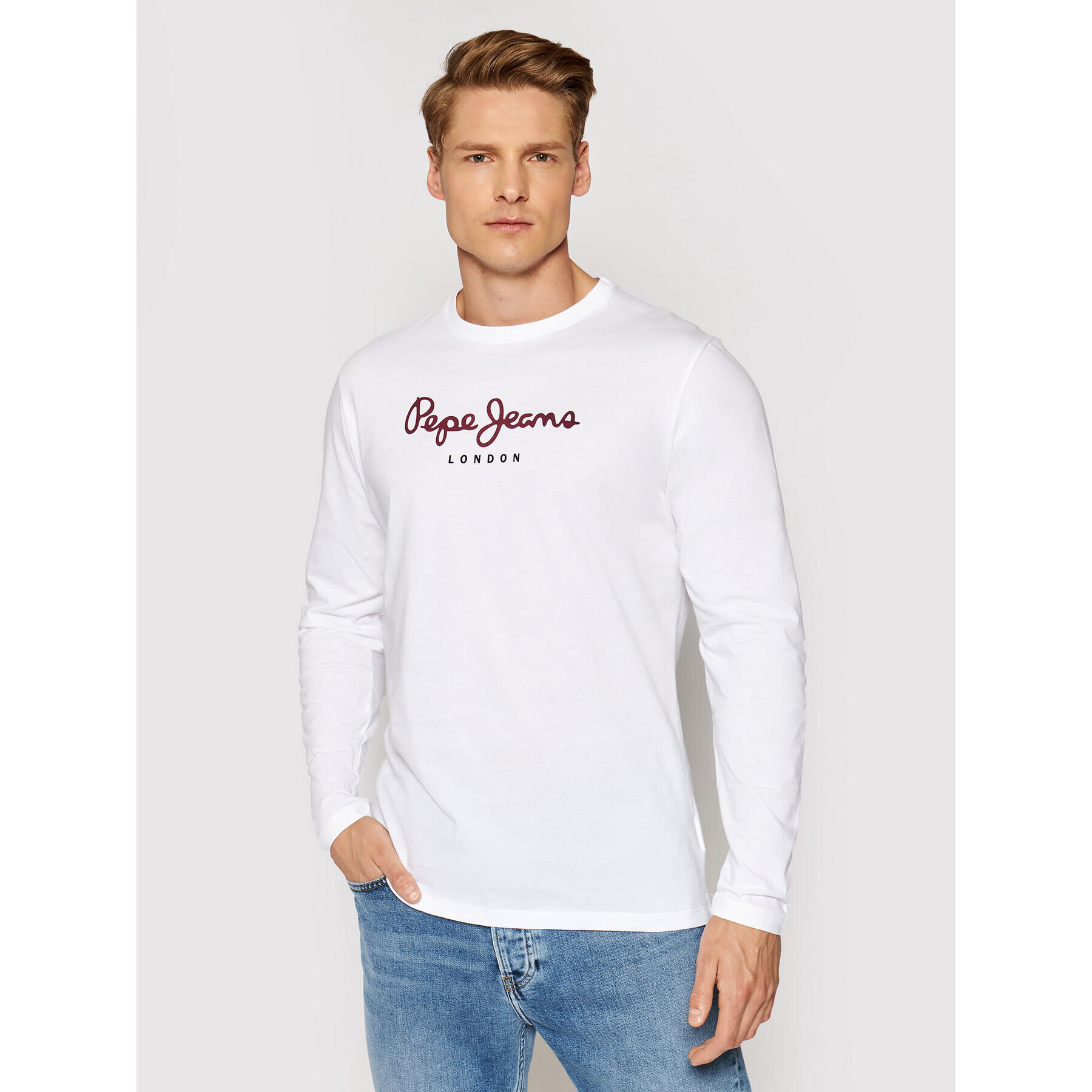 Pepe Jeans Longsleeve Eggo Long PM501321 Alb Regular Fit - Pled.ro