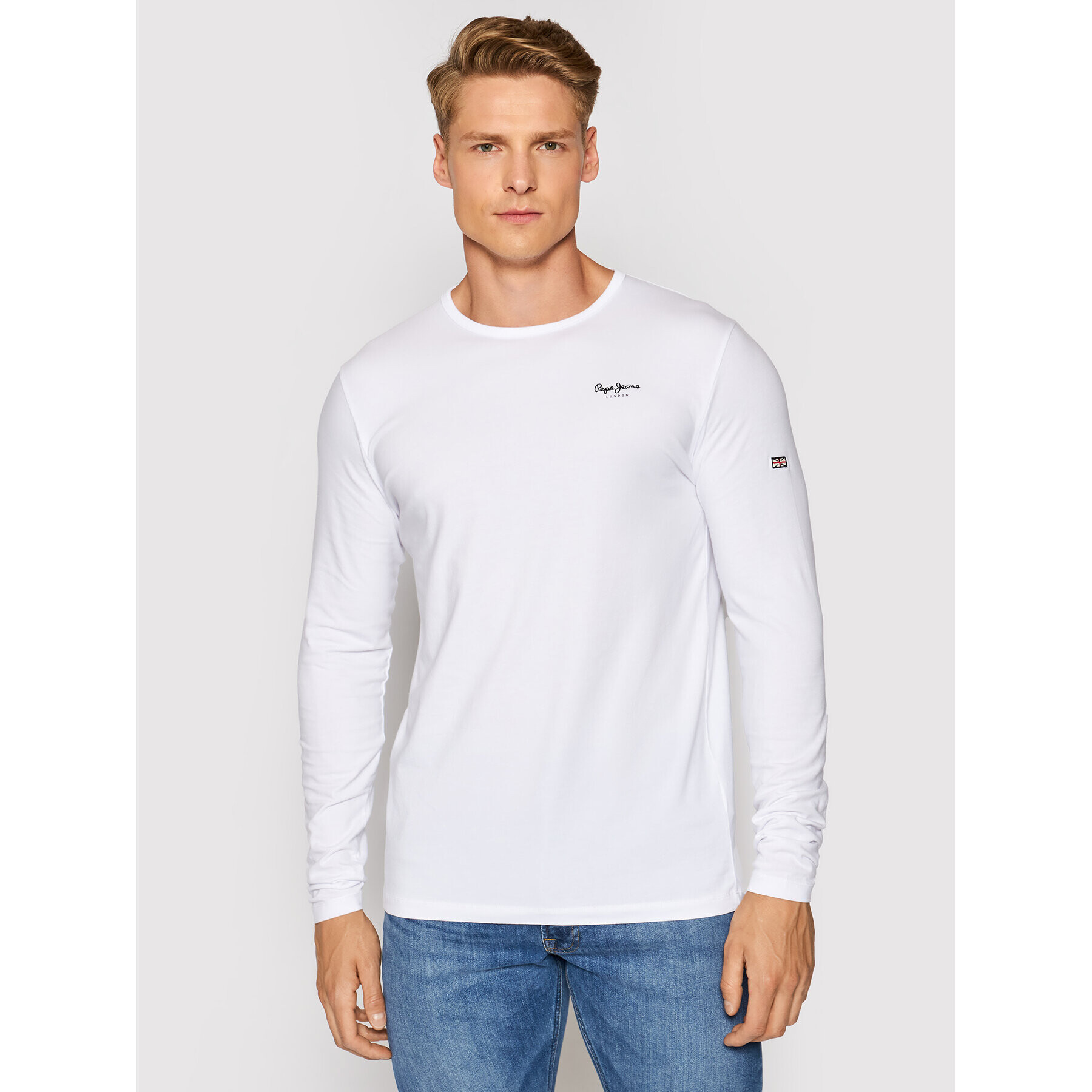 Pepe Jeans Longsleeve Original Basic PM506138 Alb Slim Fit - Pled.ro