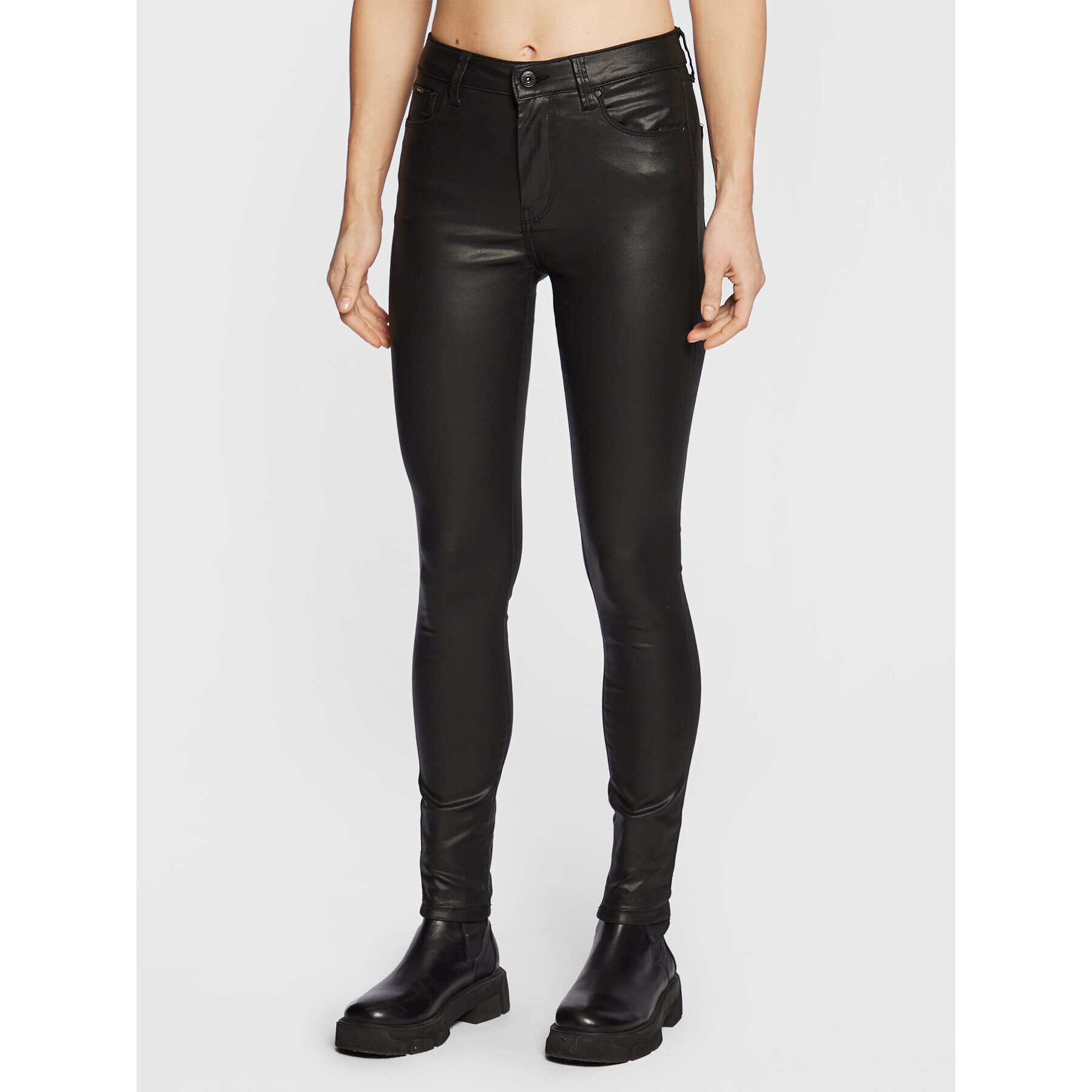 Pepe Jeans Pantaloni din imitație de piele Regent PL204171 Negru Skinny Fit - Pled.ro