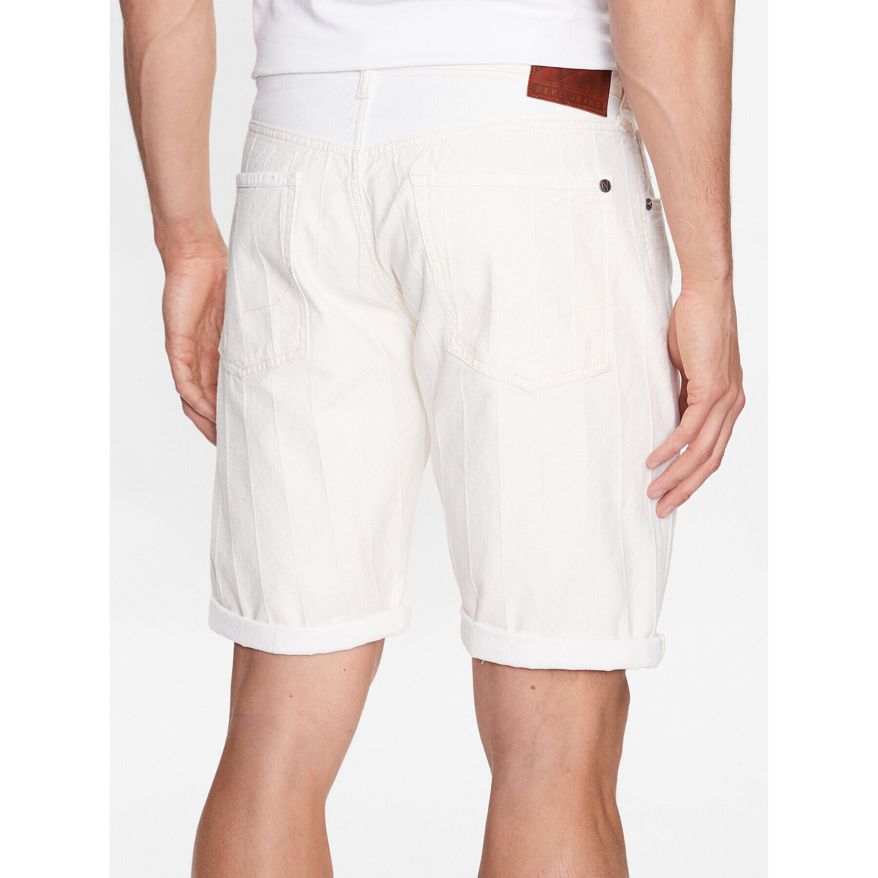 Pepe Jeans Pantaloni scurți de blugi Callen Short Stripe PM801013 Alb Relaxed Fit - Pled.ro