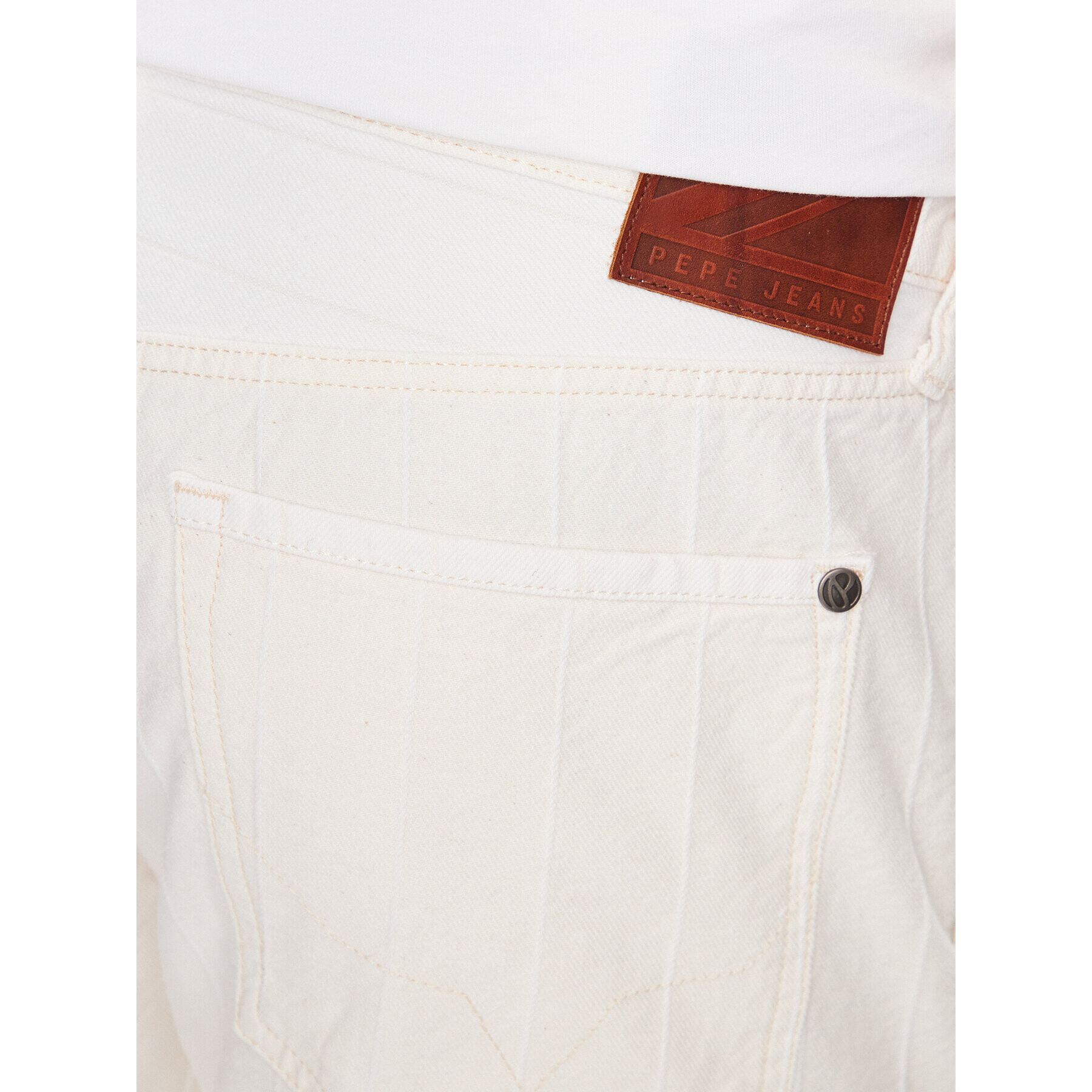 Pepe Jeans Pantaloni scurți de blugi Callen Short Stripe PM801013 Alb Relaxed Fit - Pled.ro