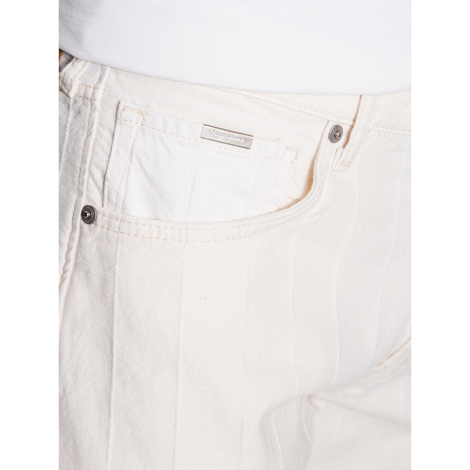 Pepe Jeans Pantaloni scurți de blugi Callen Short Stripe PM801013 Alb Relaxed Fit - Pled.ro