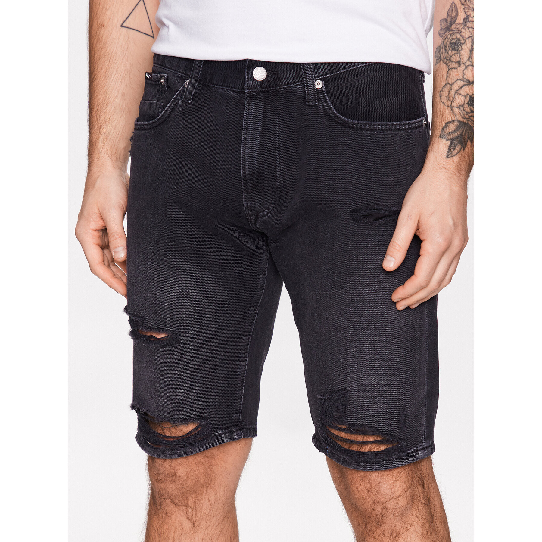 Pepe Jeans Pantaloni scurți de blugi Stanley Short Black PM801020 Albastru Tapered Fit - Pled.ro