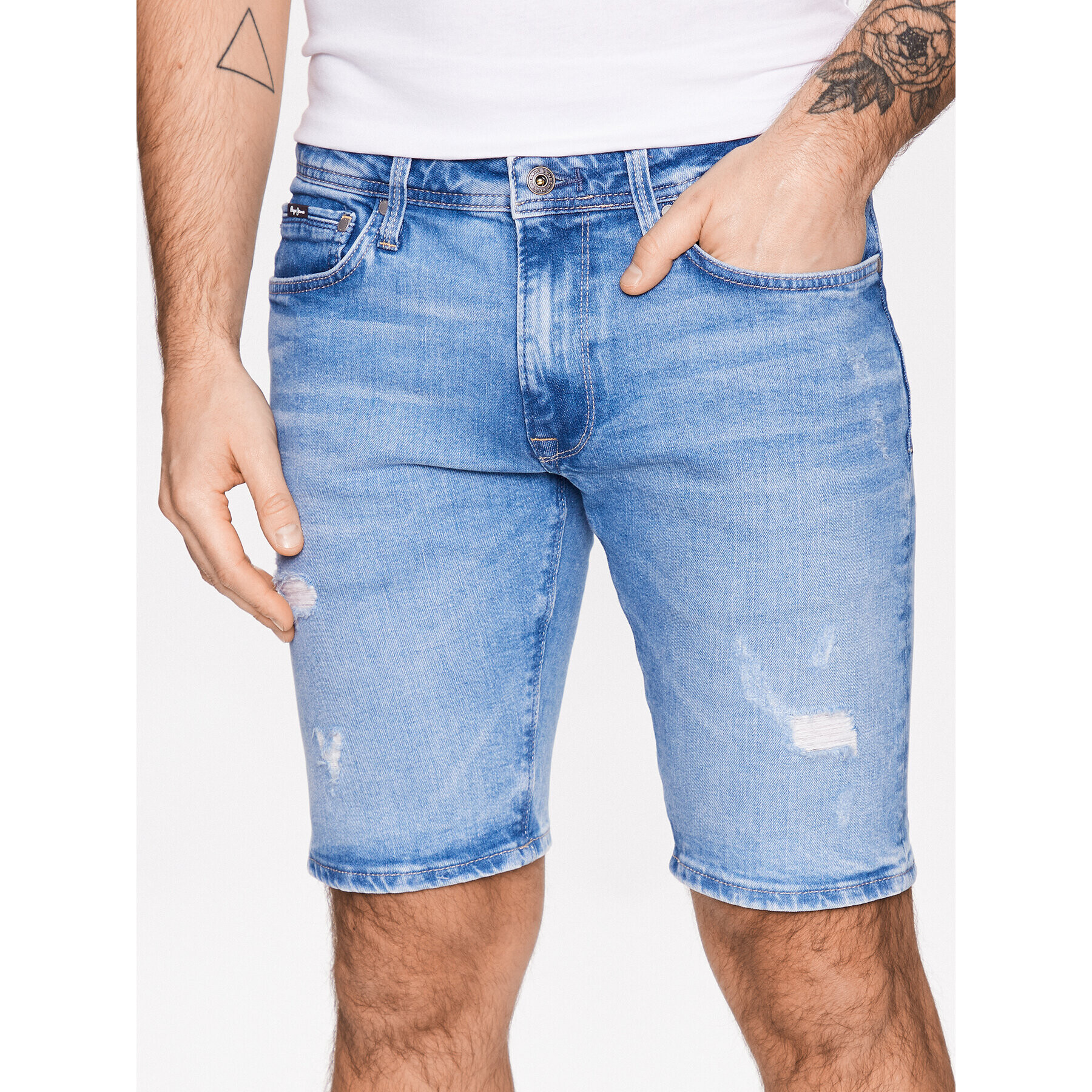 Pepe Jeans Pantaloni scurți de blugi Stanley Short PM800940VT5 Albastru Tapered Fit - Pled.ro