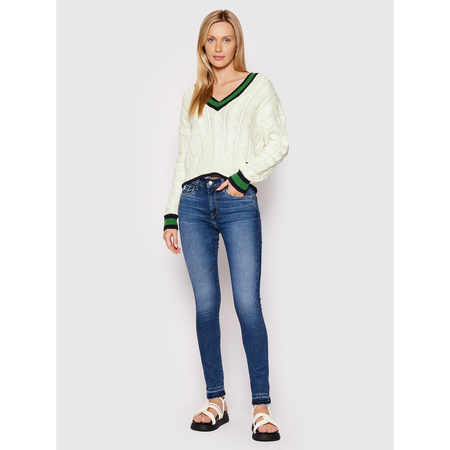 Pepe Jeans Pulover Beau PL701865 Écru Regular Fit - Pled.ro