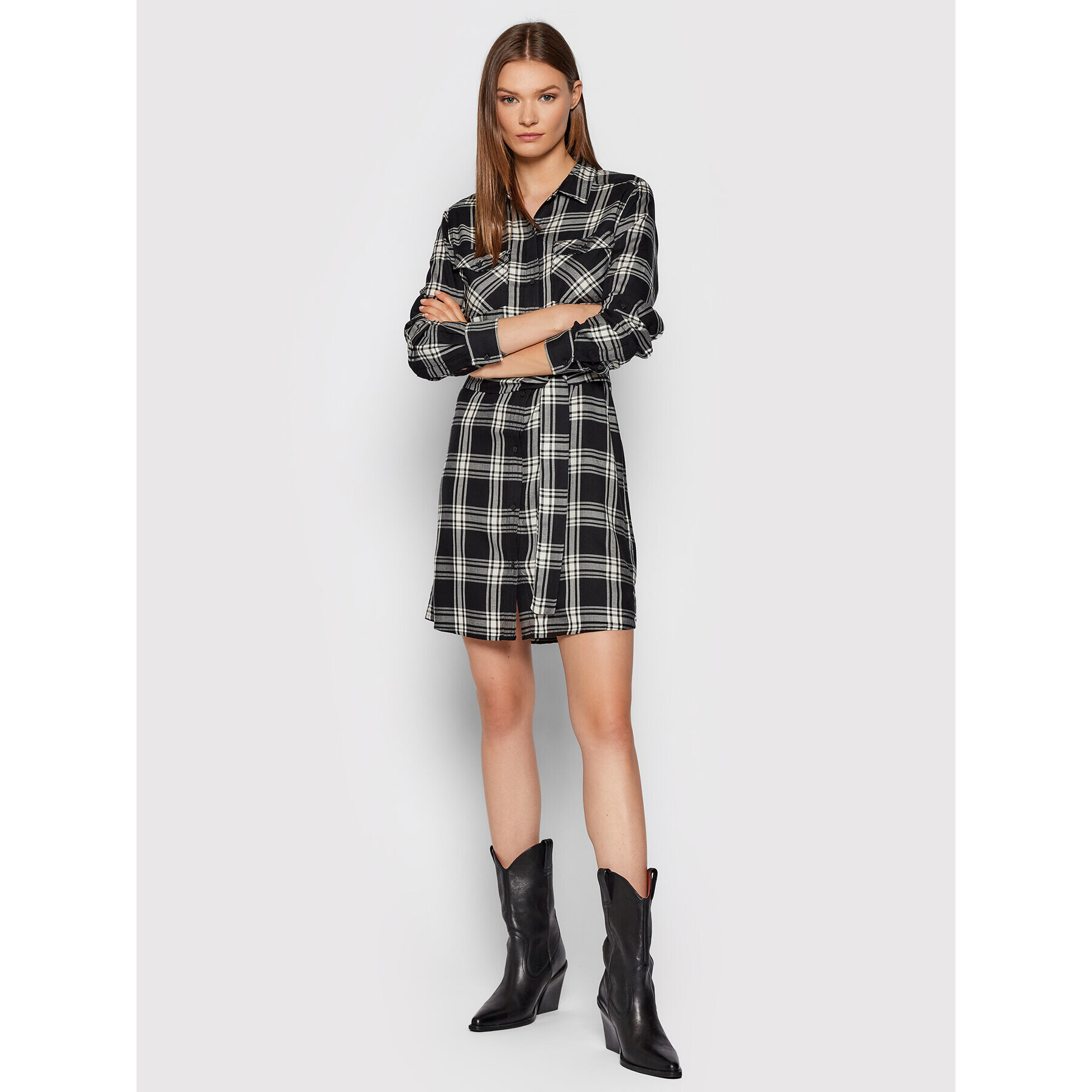 Pepe Jeans Rochie tip cămașă Nuria PL952960 Negru Regular Fit - Pled.ro