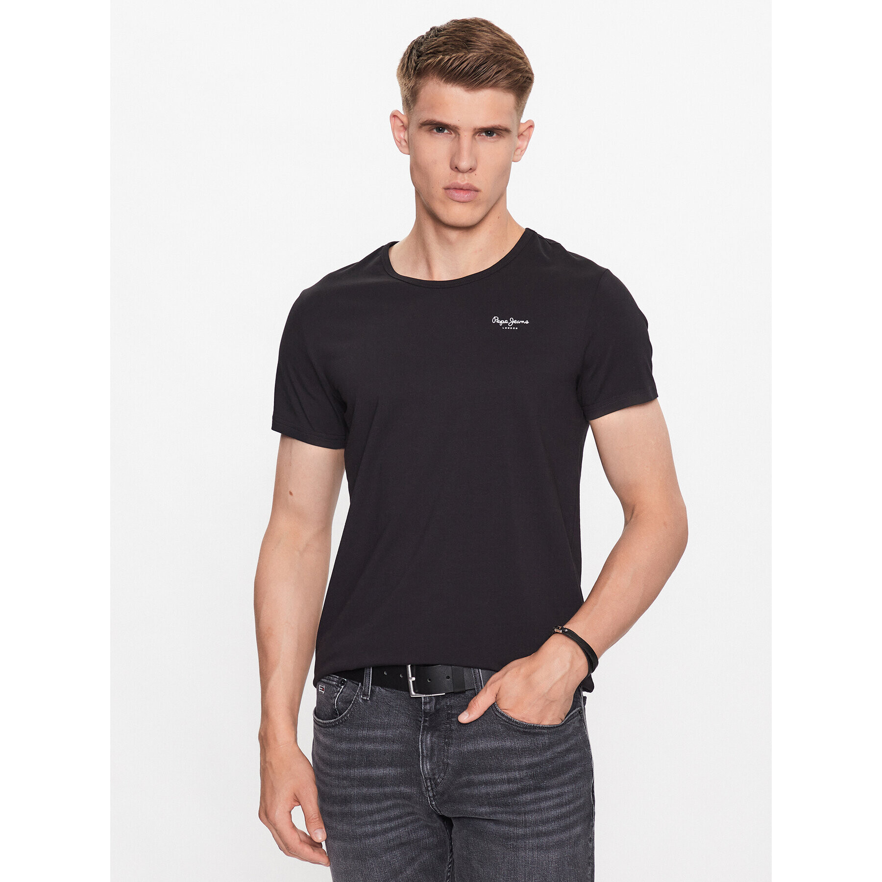 Pepe Jeans Set 2 tricouri Pepe Tshirt 2P PMU10976 Negru Regular Fit - Pled.ro