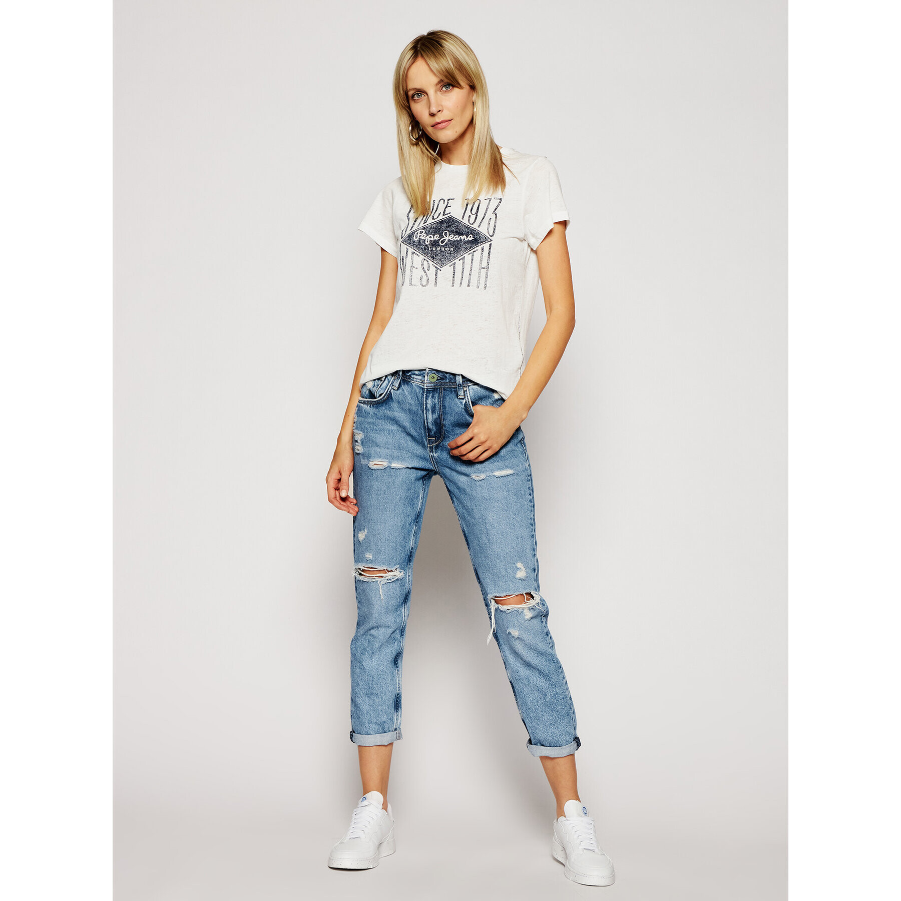 Pepe Jeans Tricou Alex PL504796 Alb Regular Fit - Pled.ro