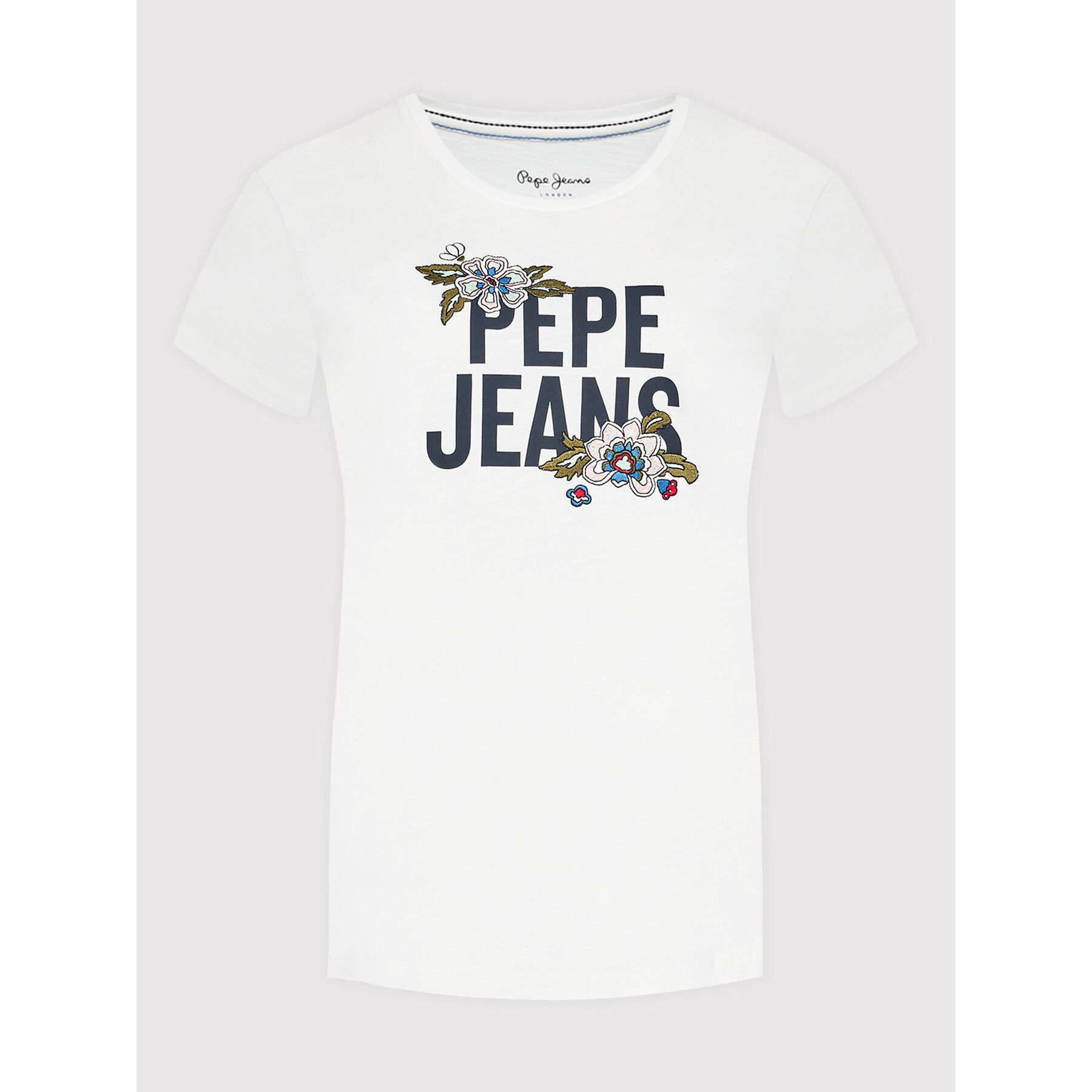 Pepe Jeans Tricou Bernardette PL505135 Alb Slim Fit - Pled.ro