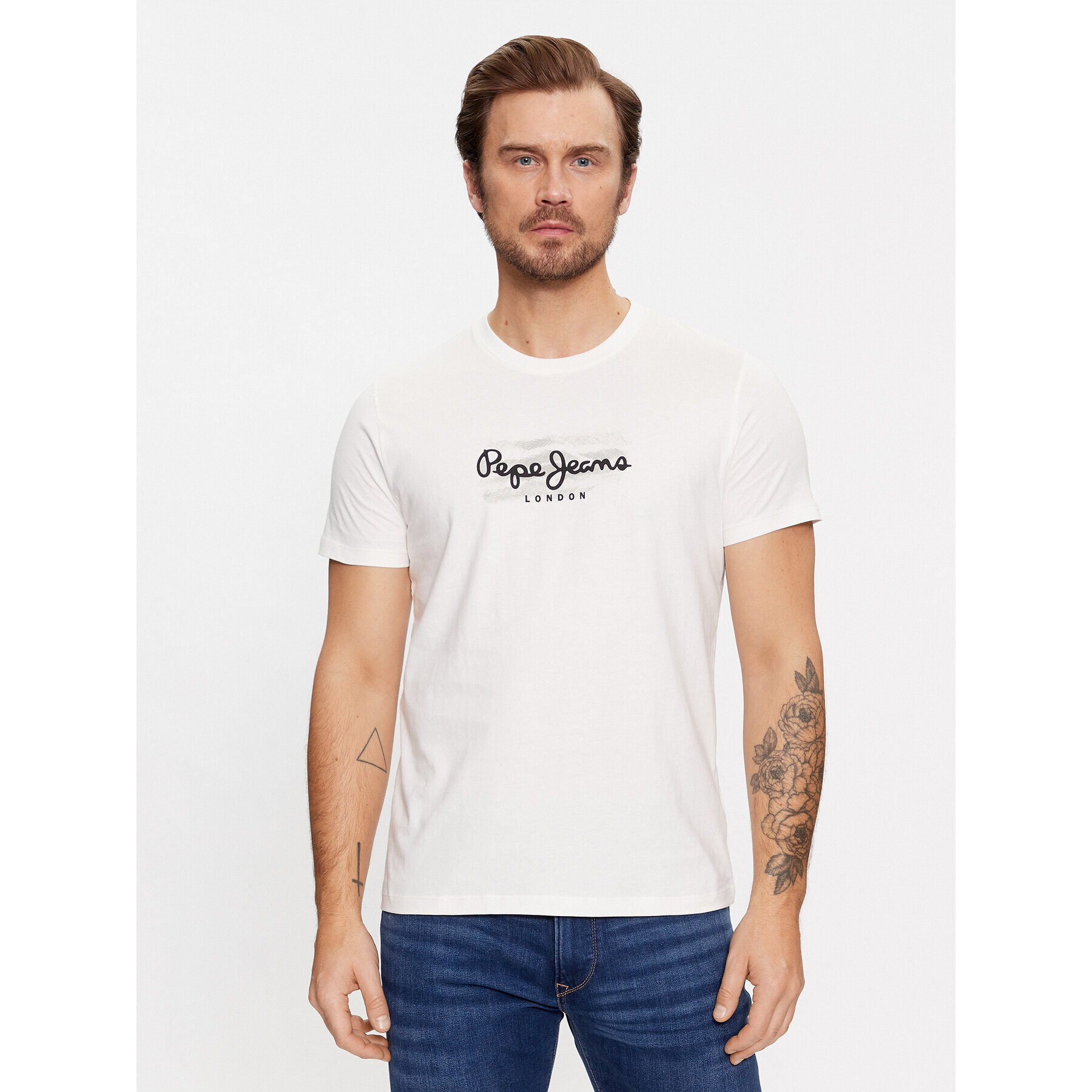 Pepe Jeans Tricou Castle PM509204 Alb Regular Fit - Pled.ro