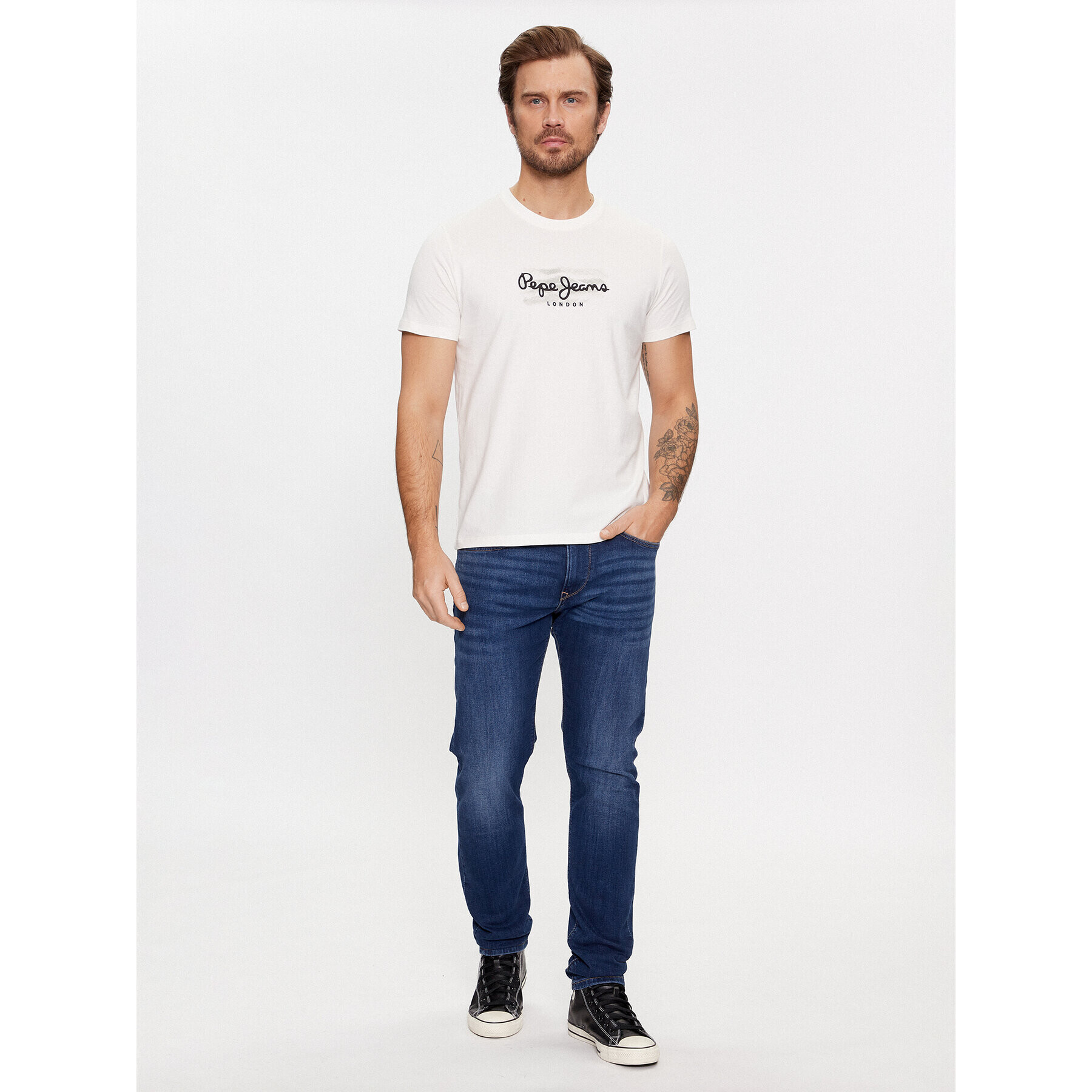 Pepe Jeans Tricou Castle PM509204 Alb Regular Fit - Pled.ro