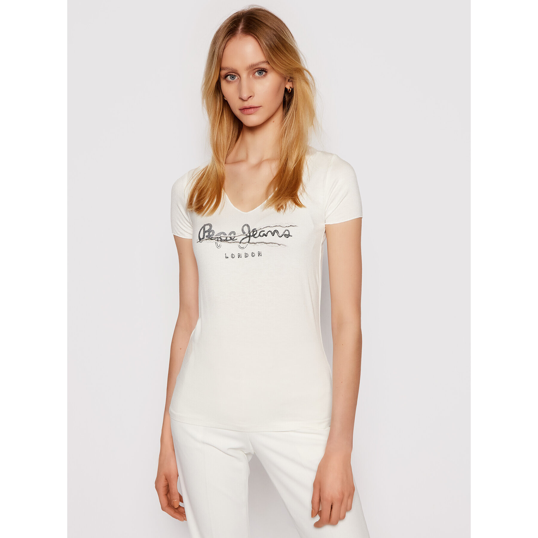 Pepe Jeans Tricou Charlotte PL504832 Alb Regular Fit - Pled.ro