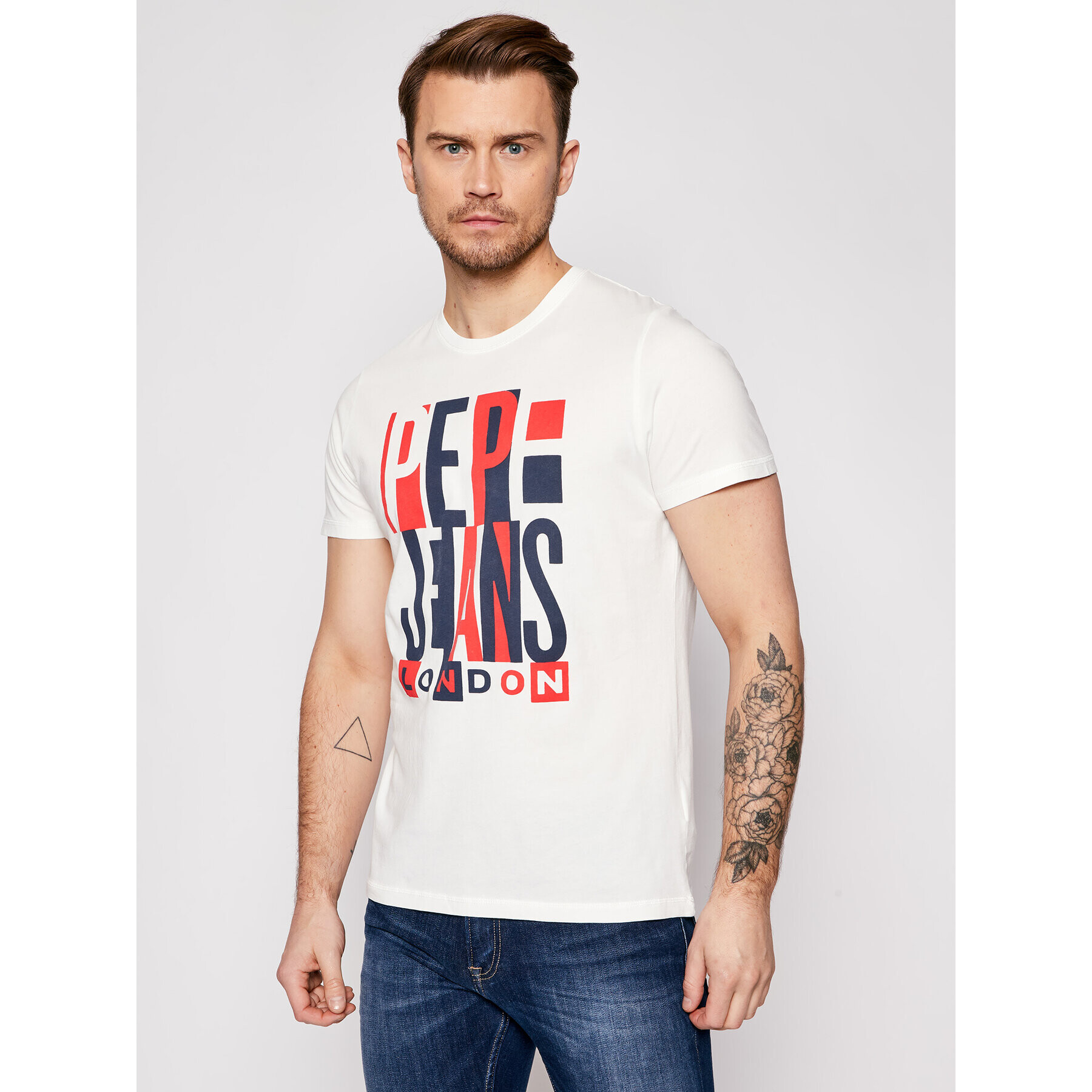 Pepe Jeans Tricou Davy PM507739 Alb Regular Fit - Pled.ro