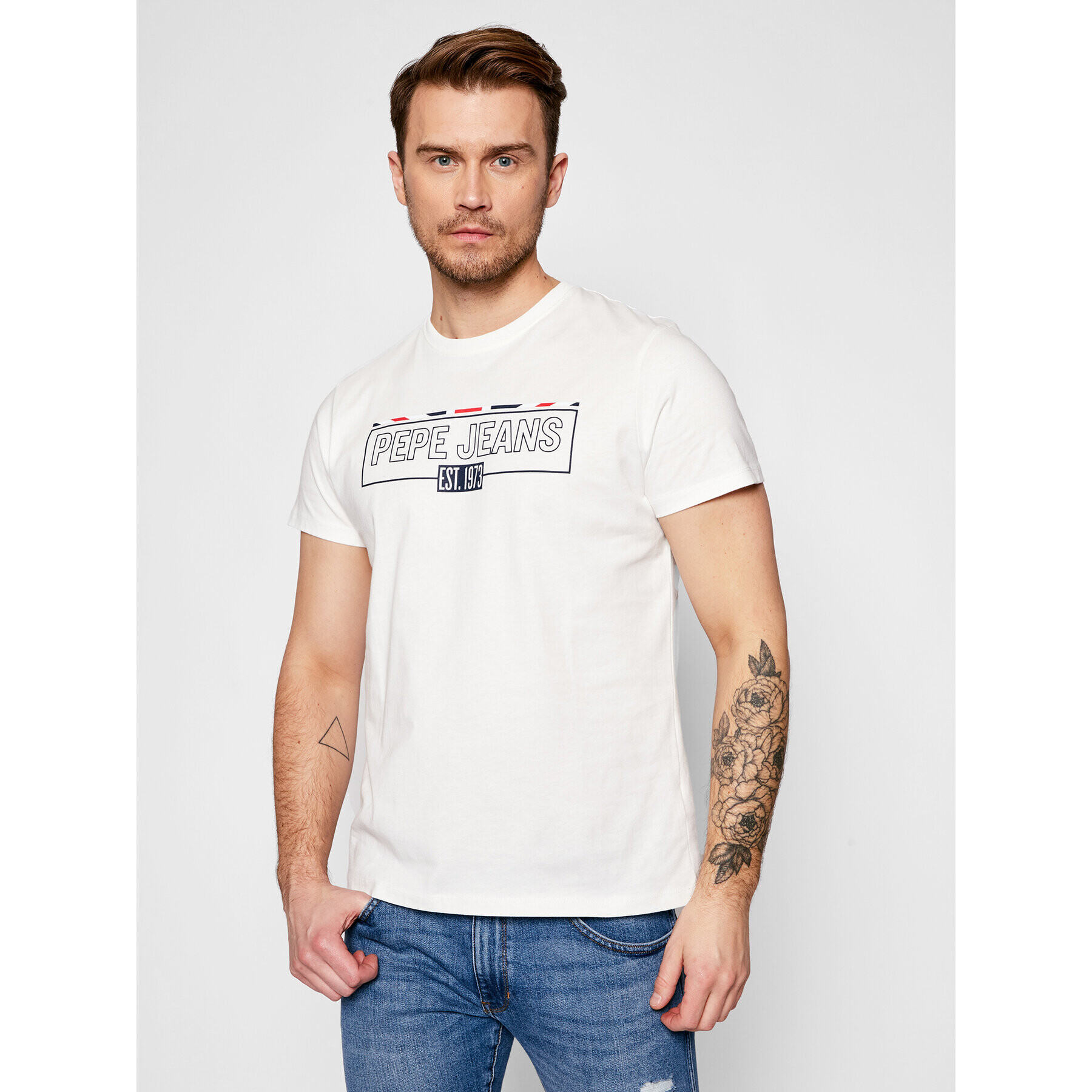 Pepe Jeans Tricou Dennis PM507740 Alb Regular Fit - Pled.ro