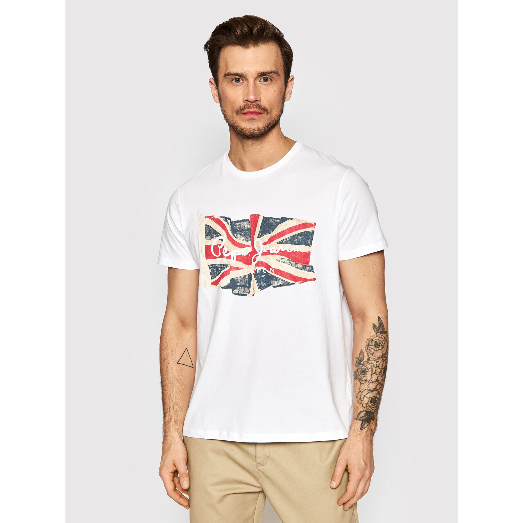 Pepe Jeans Tricou Flag Logo PM508273 Alb Regular Fit - Pled.ro