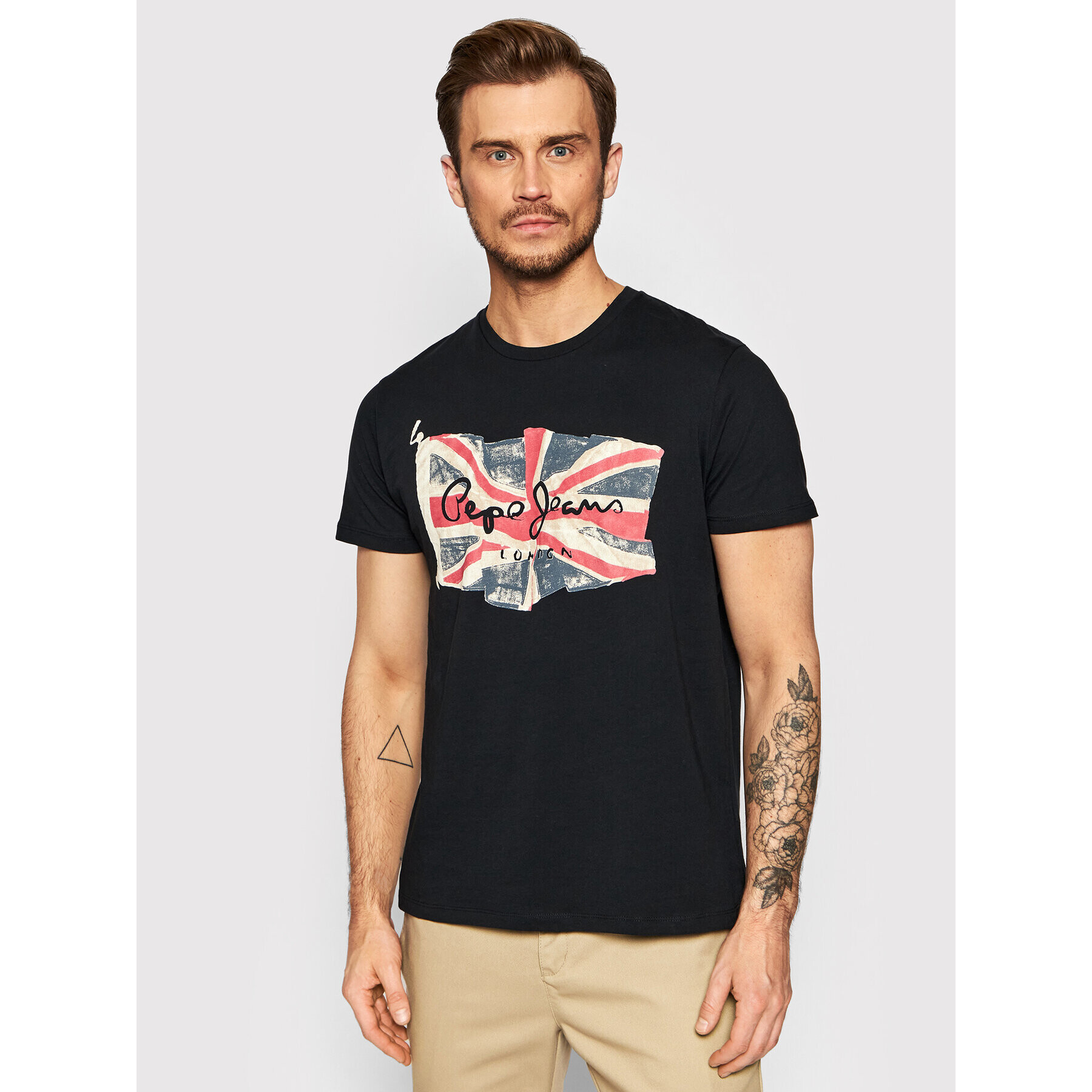 Pepe Jeans Tricou Flag Logo PM508273 Negru Regular Fit - Pled.ro