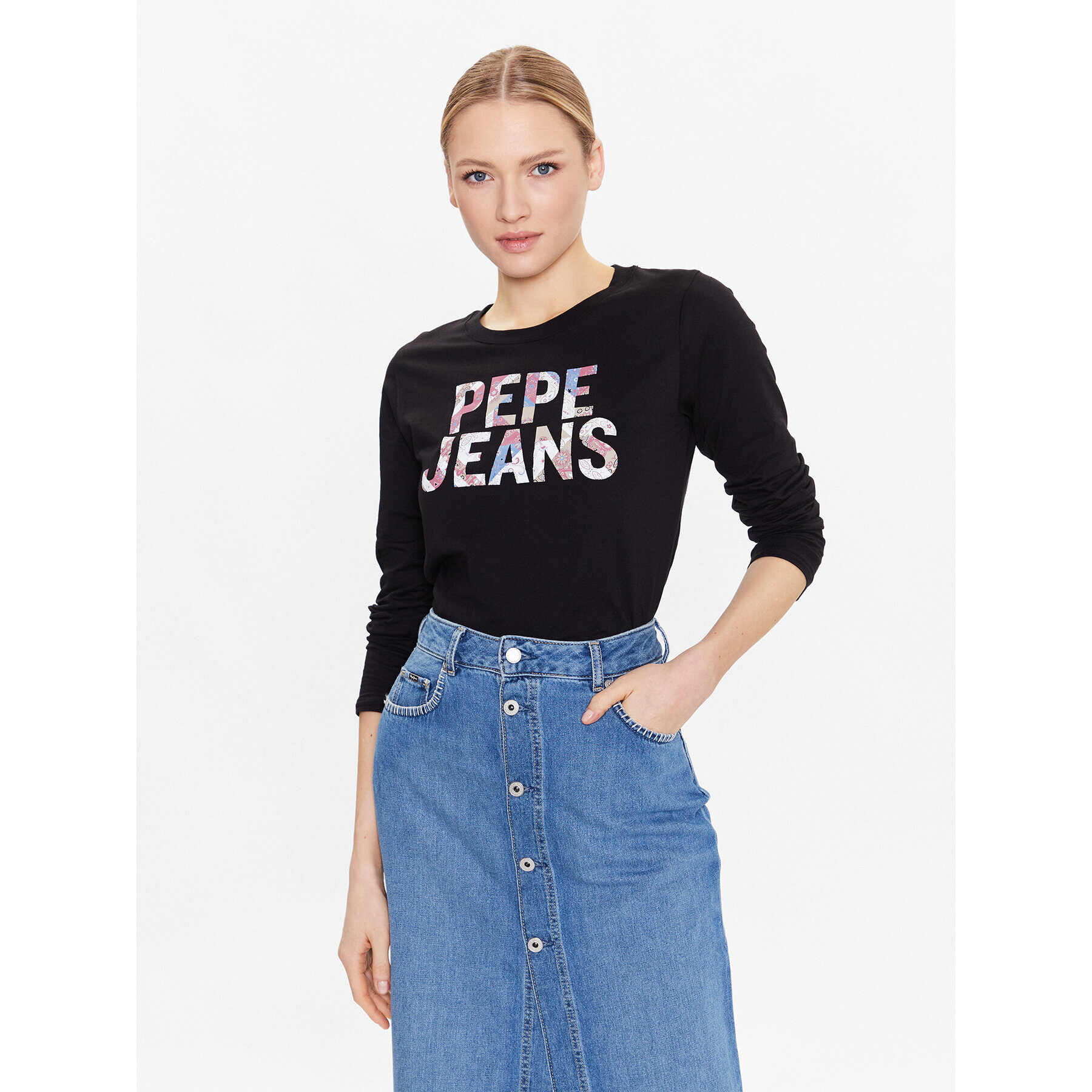 Pepe Jeans Tricou Luna PL505394 Negru Regular Fit - Pled.ro