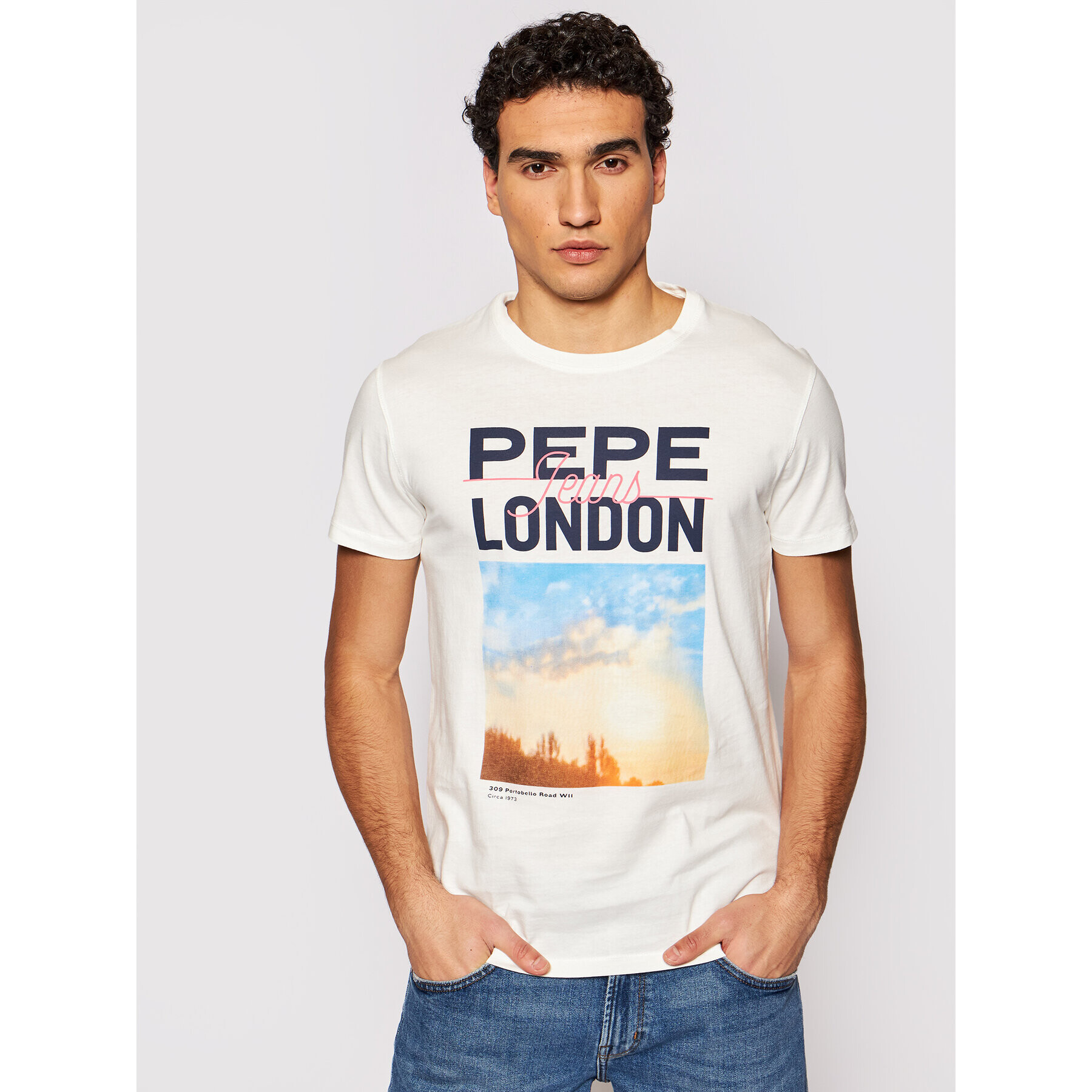 Pepe Jeans Tricou Manu PM507766 Alb Regular Fit - Pled.ro