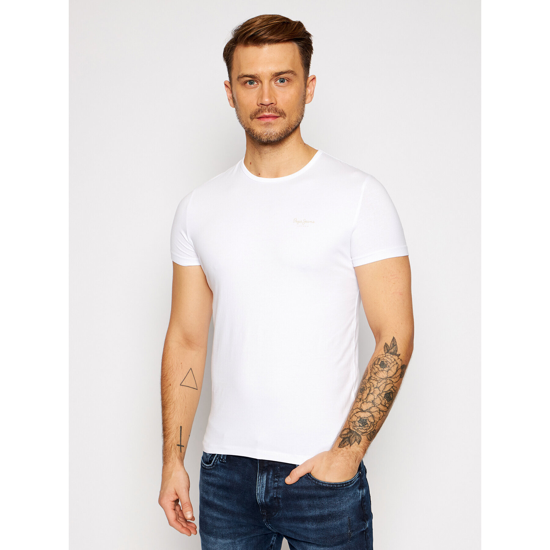 Pepe Jeans Tricou Orginal Basic PM503835 Alb Slim Fit - Pled.ro