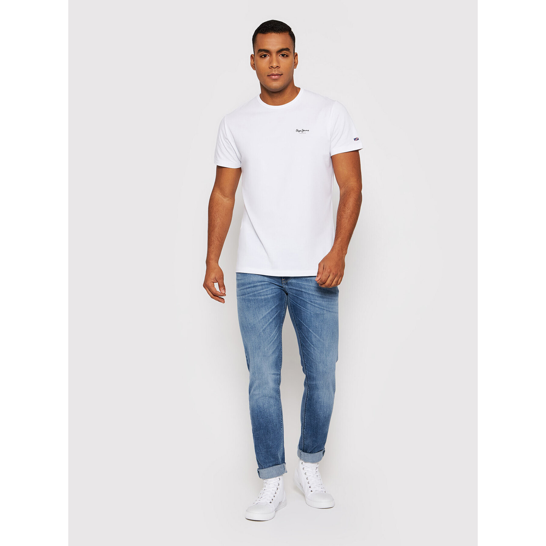 Pepe Jeans Tricou Original Basic 3 N PM508212 Alb Slim Fit - Pled.ro