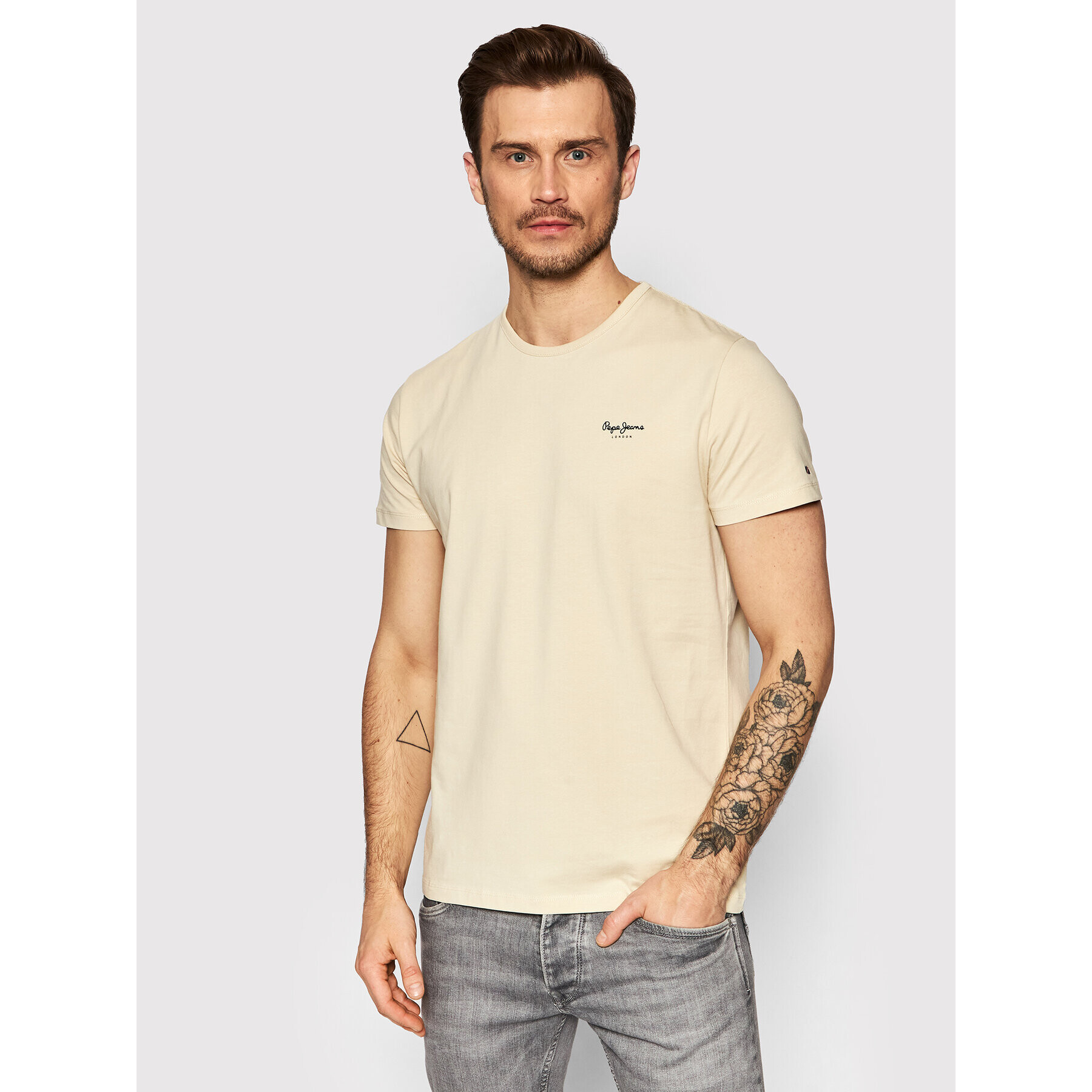 Pepe Jeans Tricou Original Basic 3 PM508212 Bej Slim Fit - Pled.ro