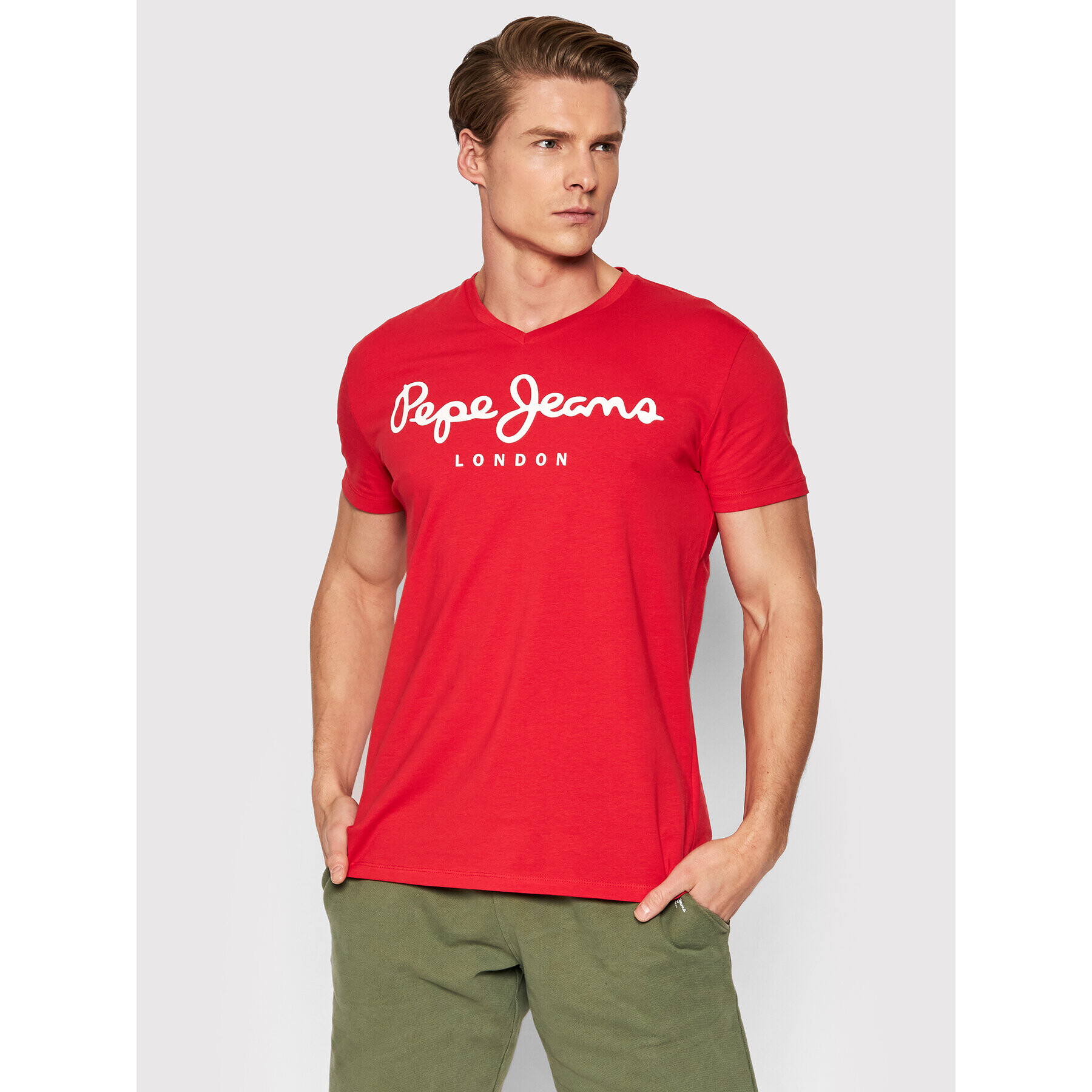 Pepe Jeans Tricou Original PM508274 Roșu Slim Fit - Pled.ro