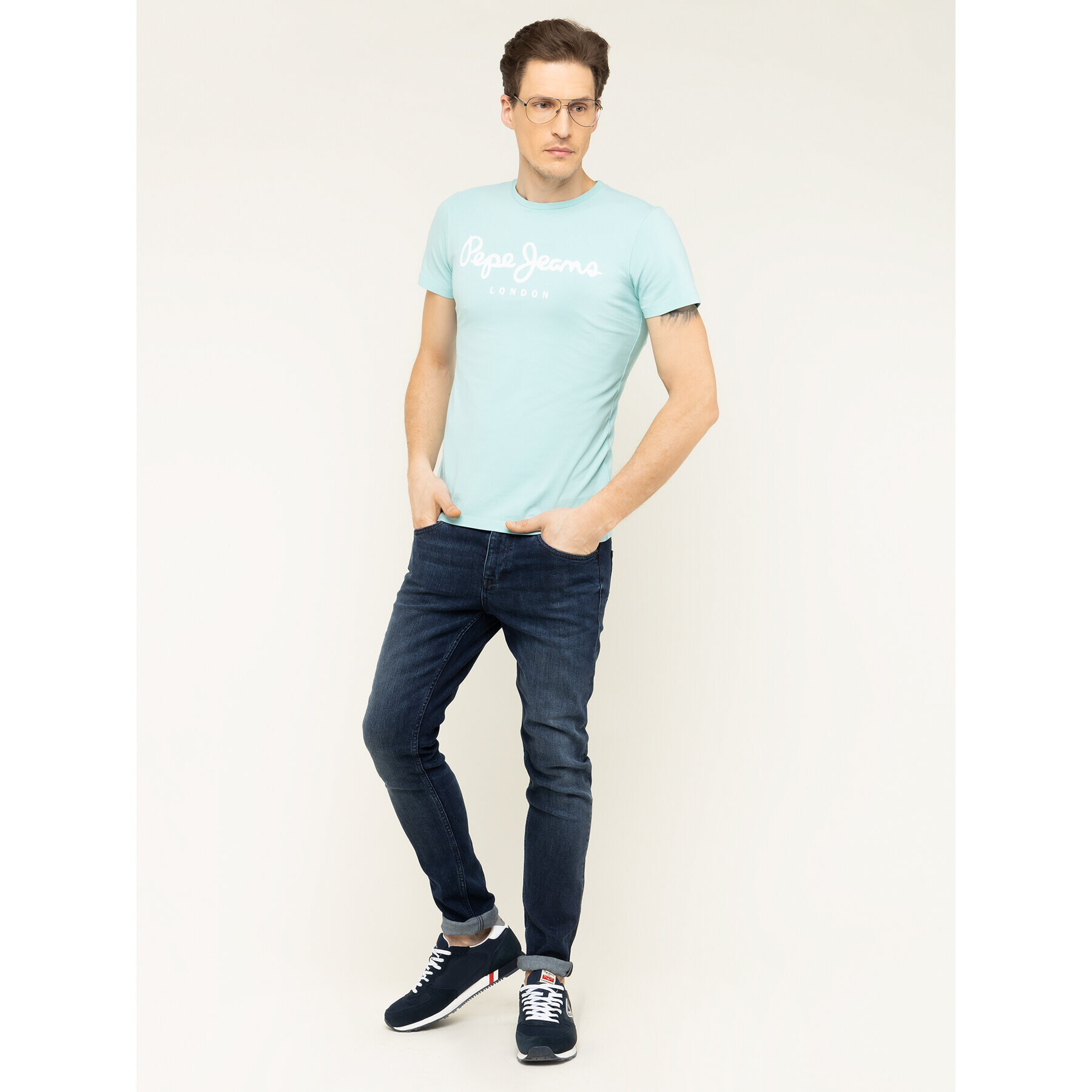 Pepe Jeans Tricou Original Stretch PM501594 Albastru Slim Fit - Pled.ro