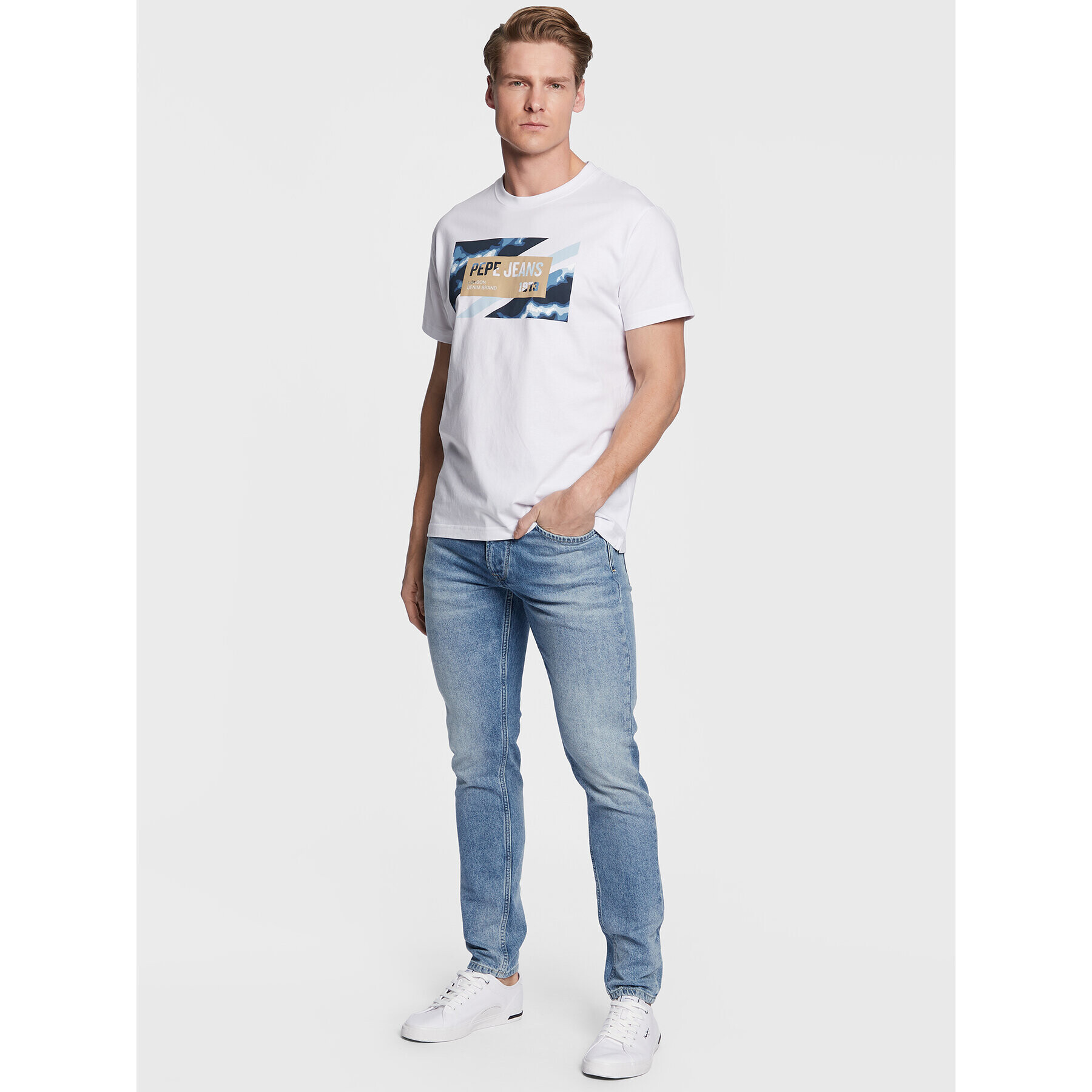 Pepe Jeans Tricou Rederick PM508685 Alb Regular Fit - Pled.ro