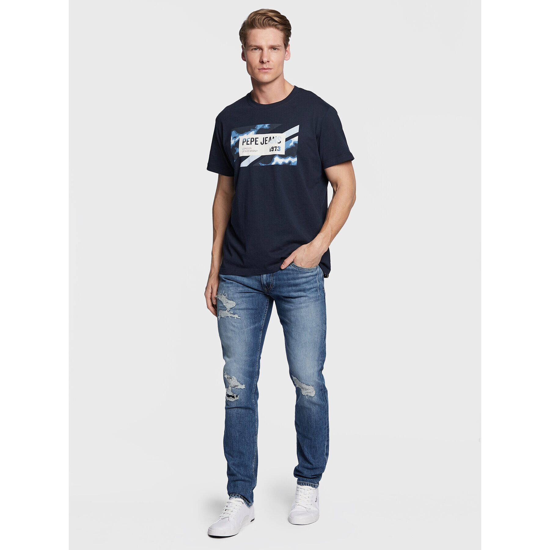 Pepe Jeans Tricou Rederick PM508685 Bleumarin Regular Fit - Pled.ro