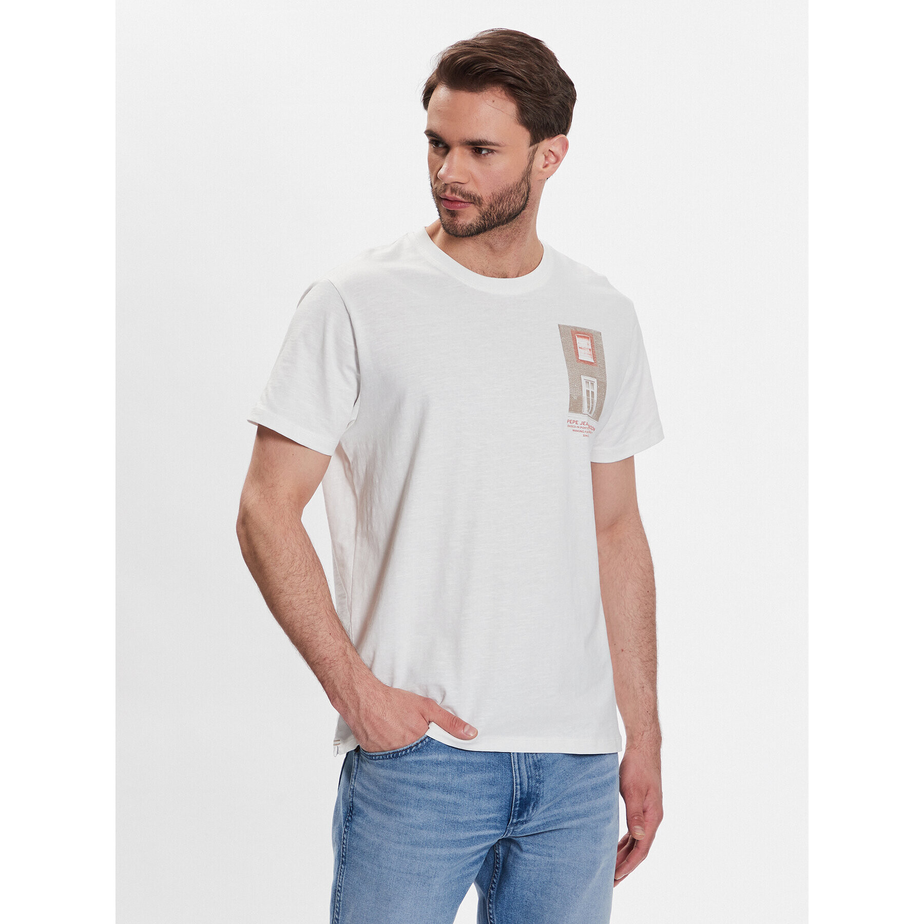 Pepe Jeans Tricou Ricco PM508695 Alb Regular Fit - Pled.ro