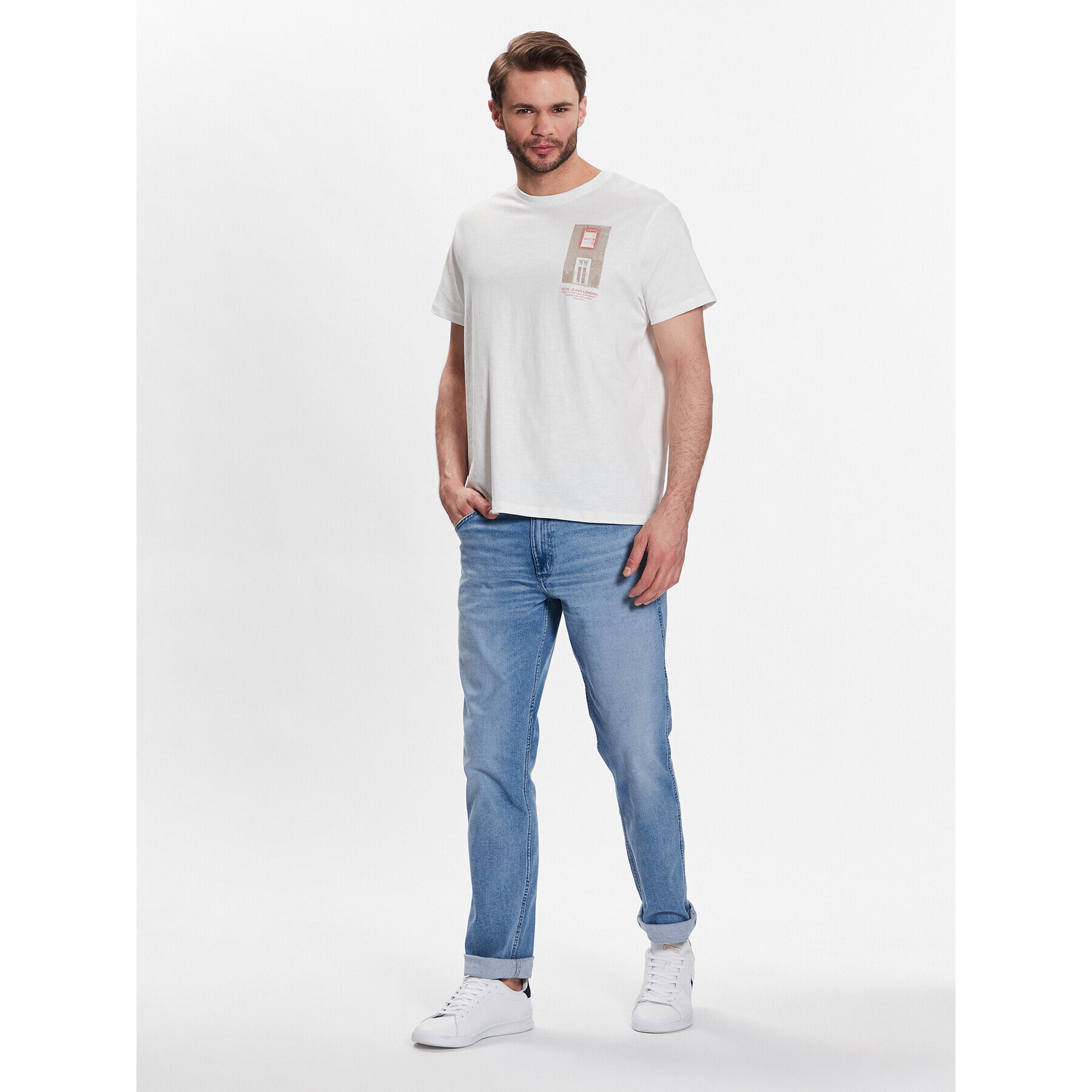 Pepe Jeans Tricou Ricco PM508695 Alb Regular Fit - Pled.ro