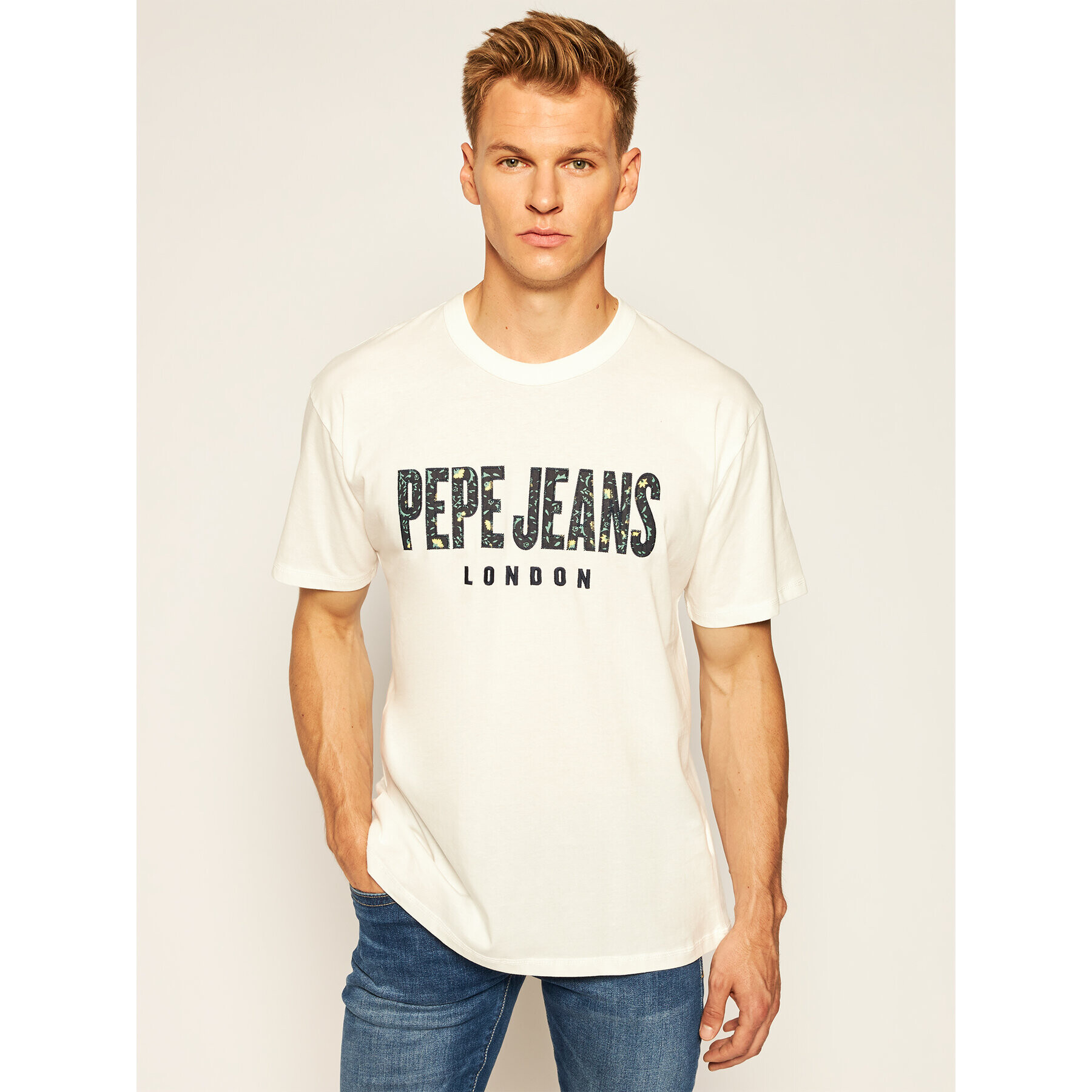 Pepe Jeans Tricou Salvador PM507273 Bej Relaxed Fit - Pled.ro