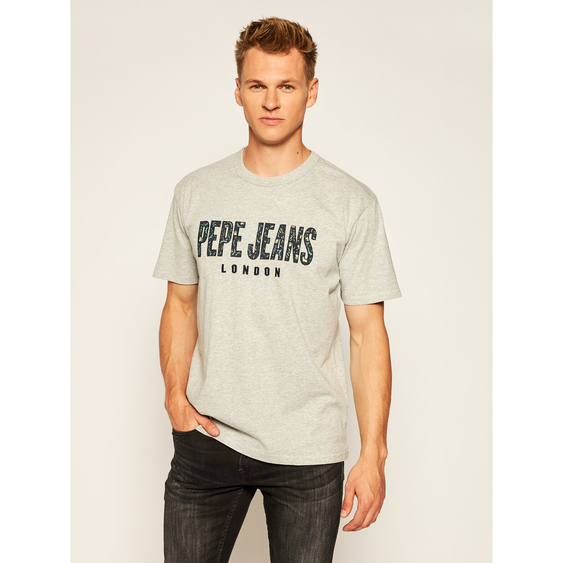 Pepe Jeans Tricou Salvador PM507273 Gri Relaxed Fit - Pled.ro